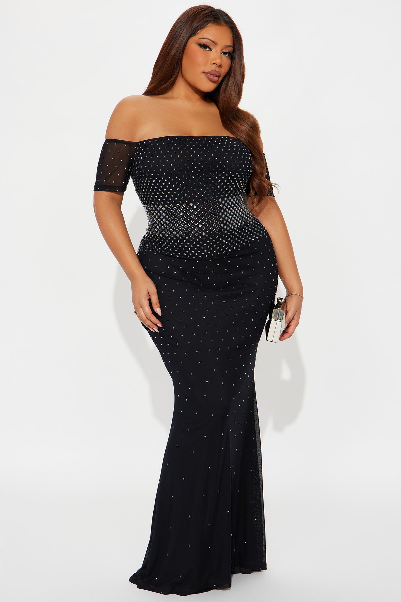 Alaia Rhinestone Mesh Maxi Dress - Black
