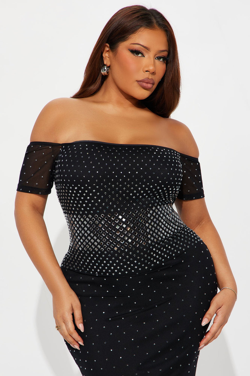 Alaia Rhinestone Mesh Maxi Dress - Black
