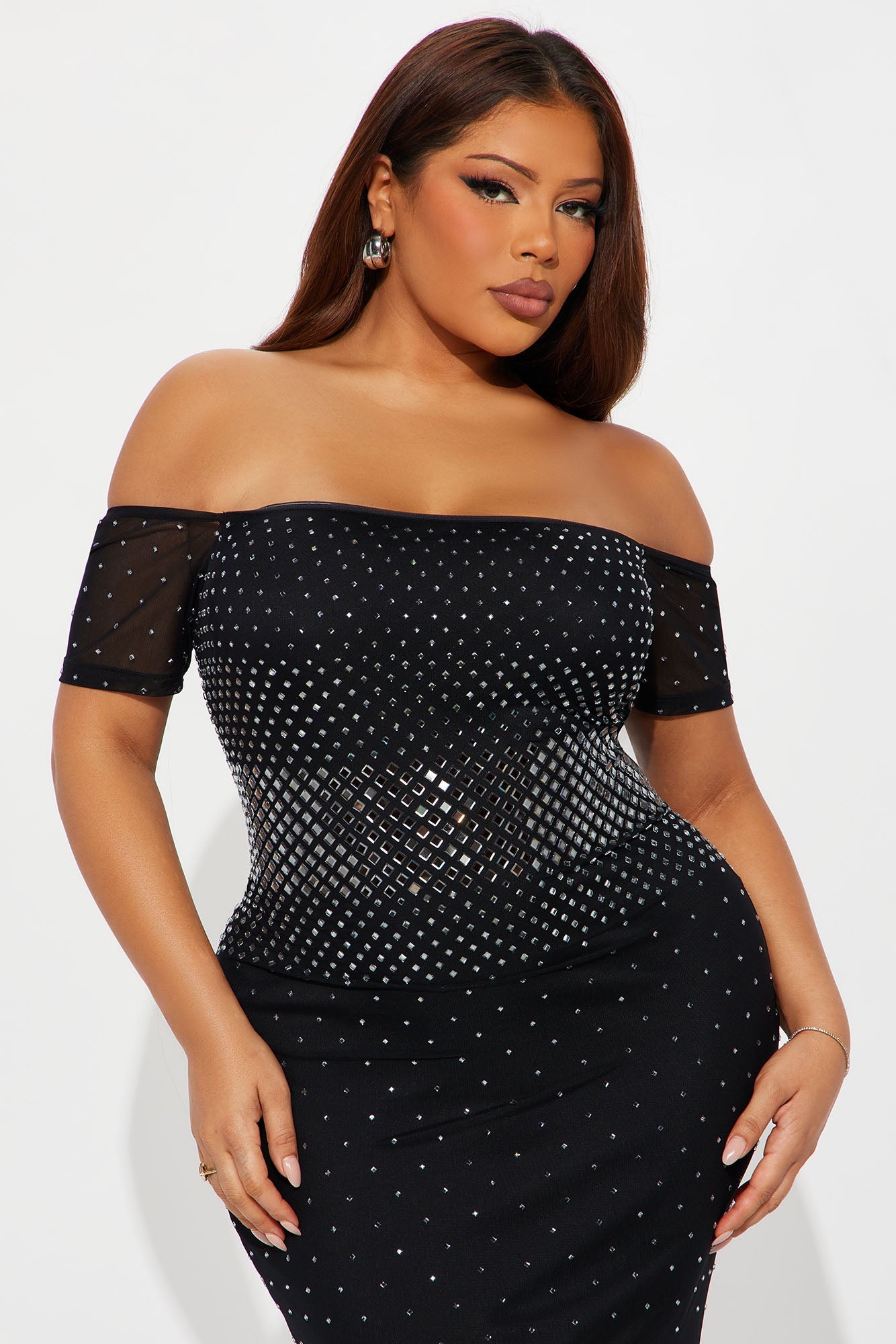 Alaia Rhinestone Mesh Maxi Dress - Black