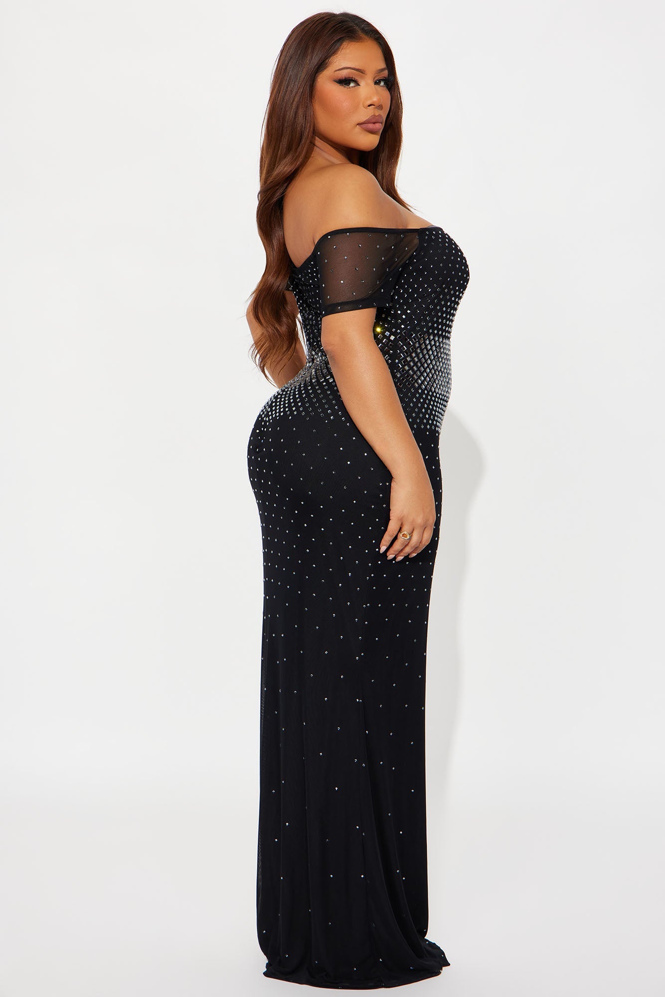 Alaia Rhinestone Mesh Maxi Dress - Black
