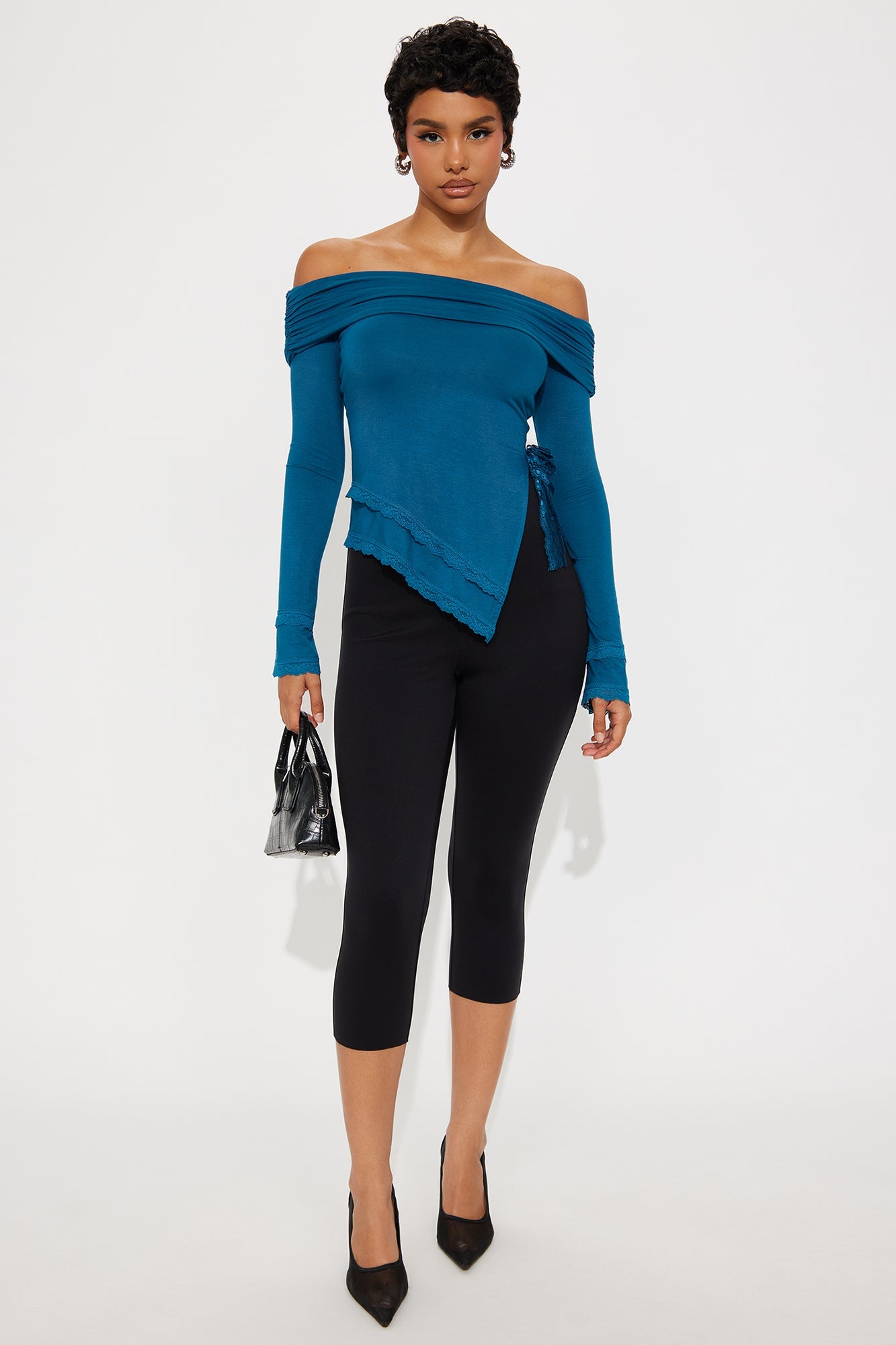 Minnie Asymmetrical Off Shoulder Top - Teal