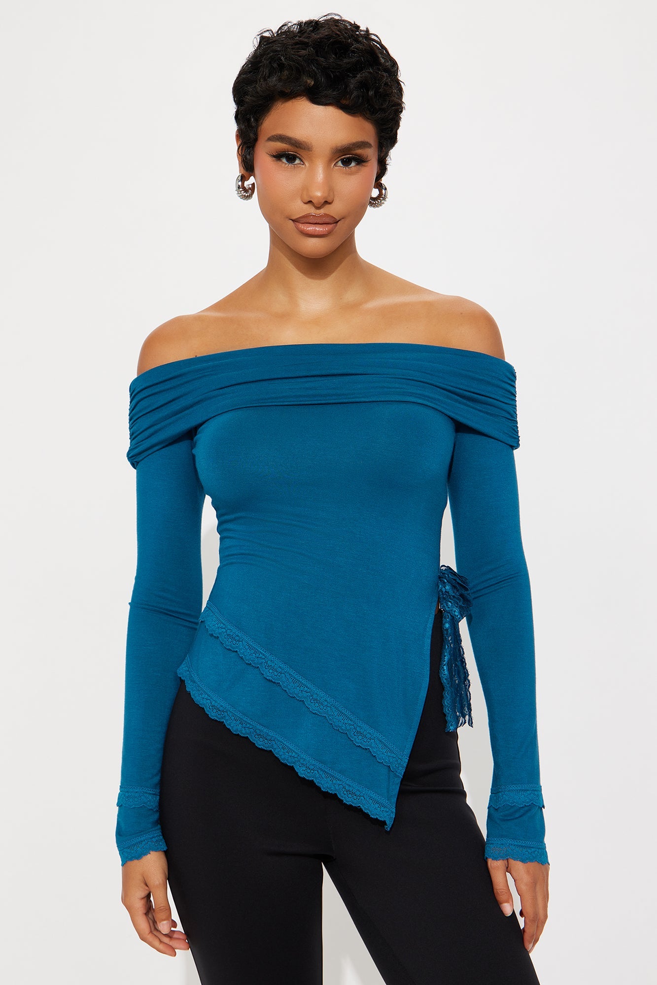 Minnie Asymmetrical Off Shoulder Top - Teal