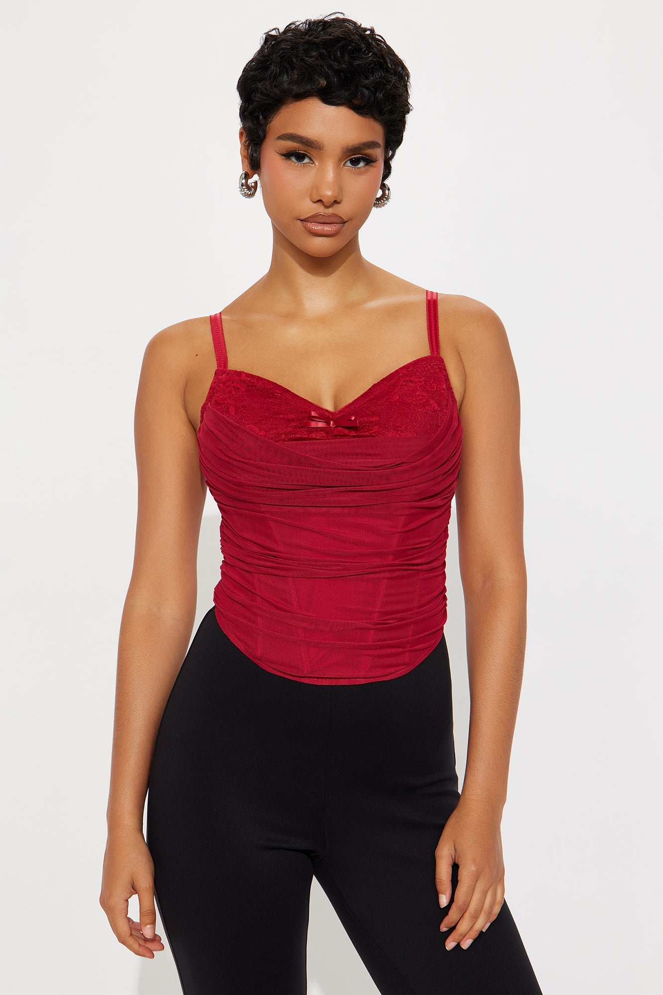 Always And Forever Cowl Neck Corset Top - Red