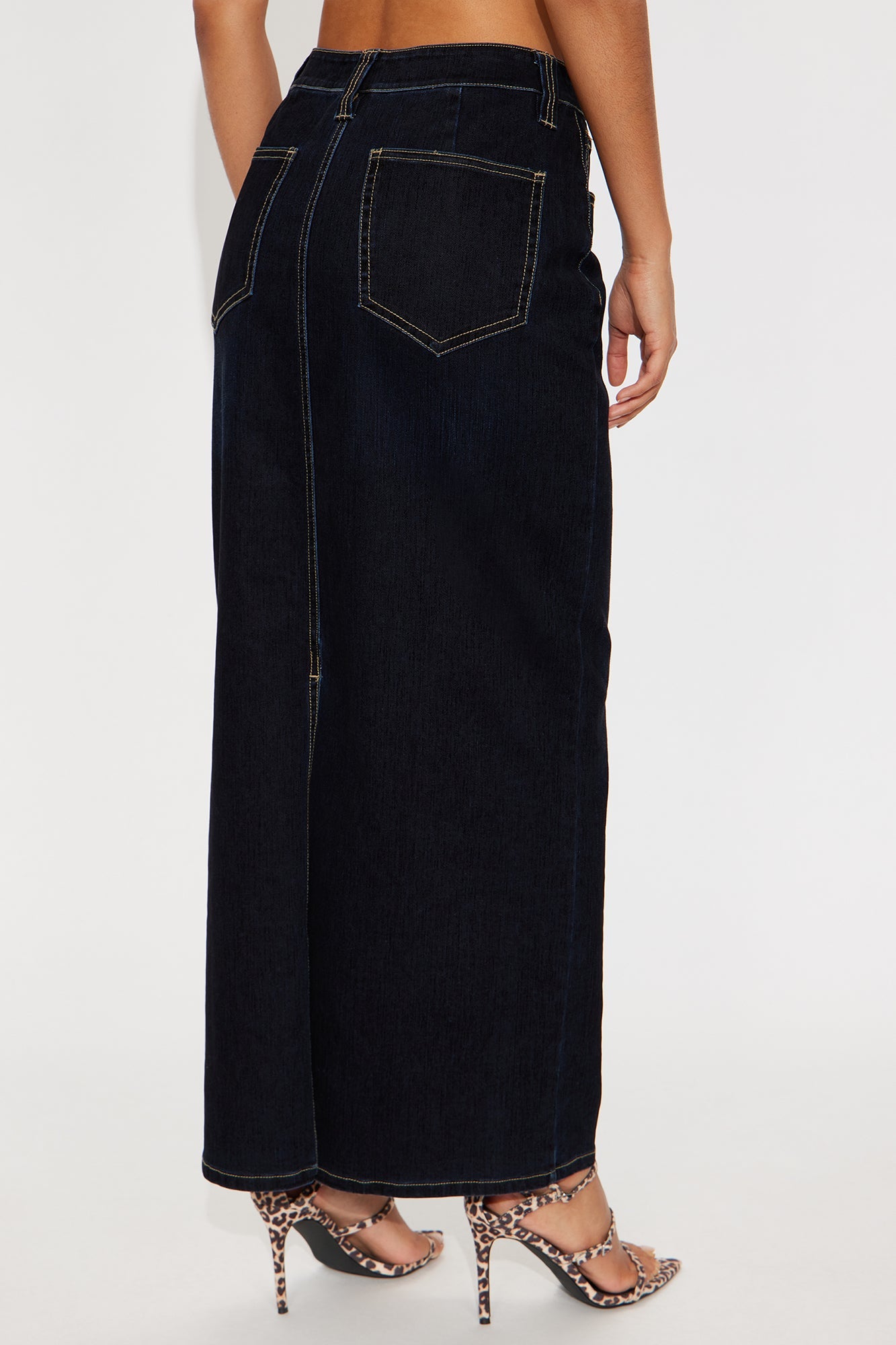 Gina Flocked Denim Maxi Skirt - Dark Denim