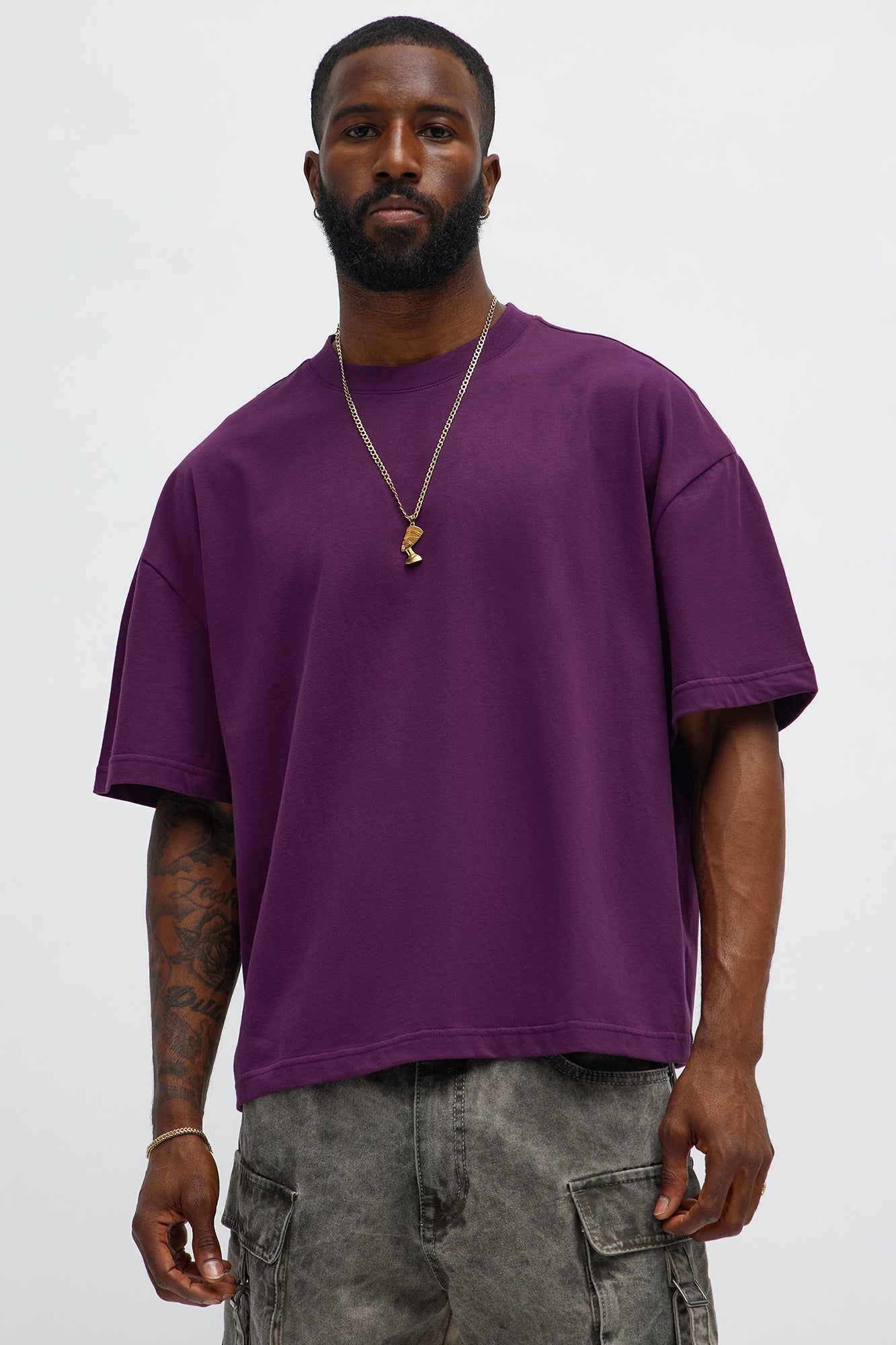 Premium Boxy Cropped Soft Cotton Tee - Plum