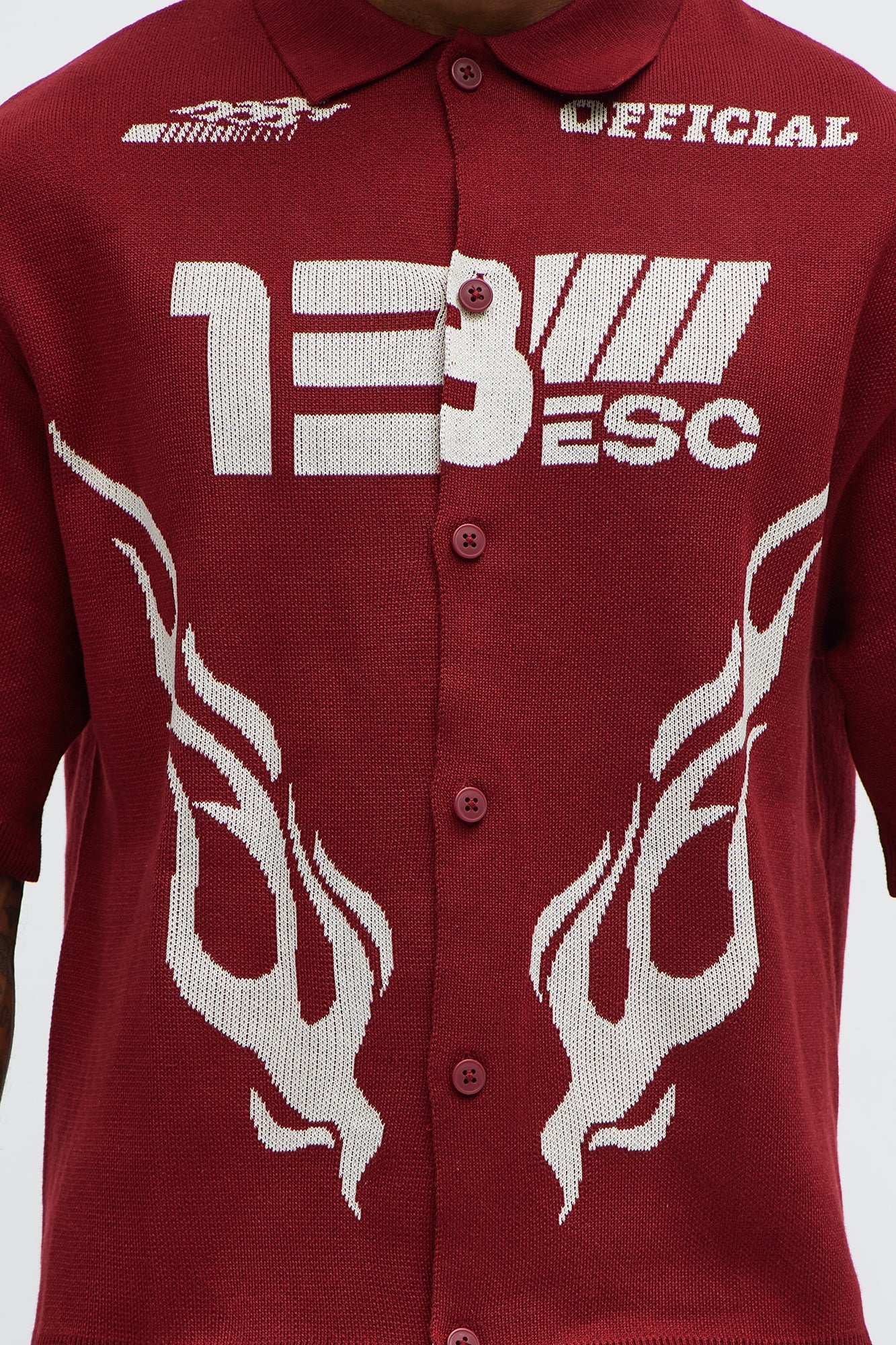 Regular Fit 13 Button Up Sweater Shirt - Red/White