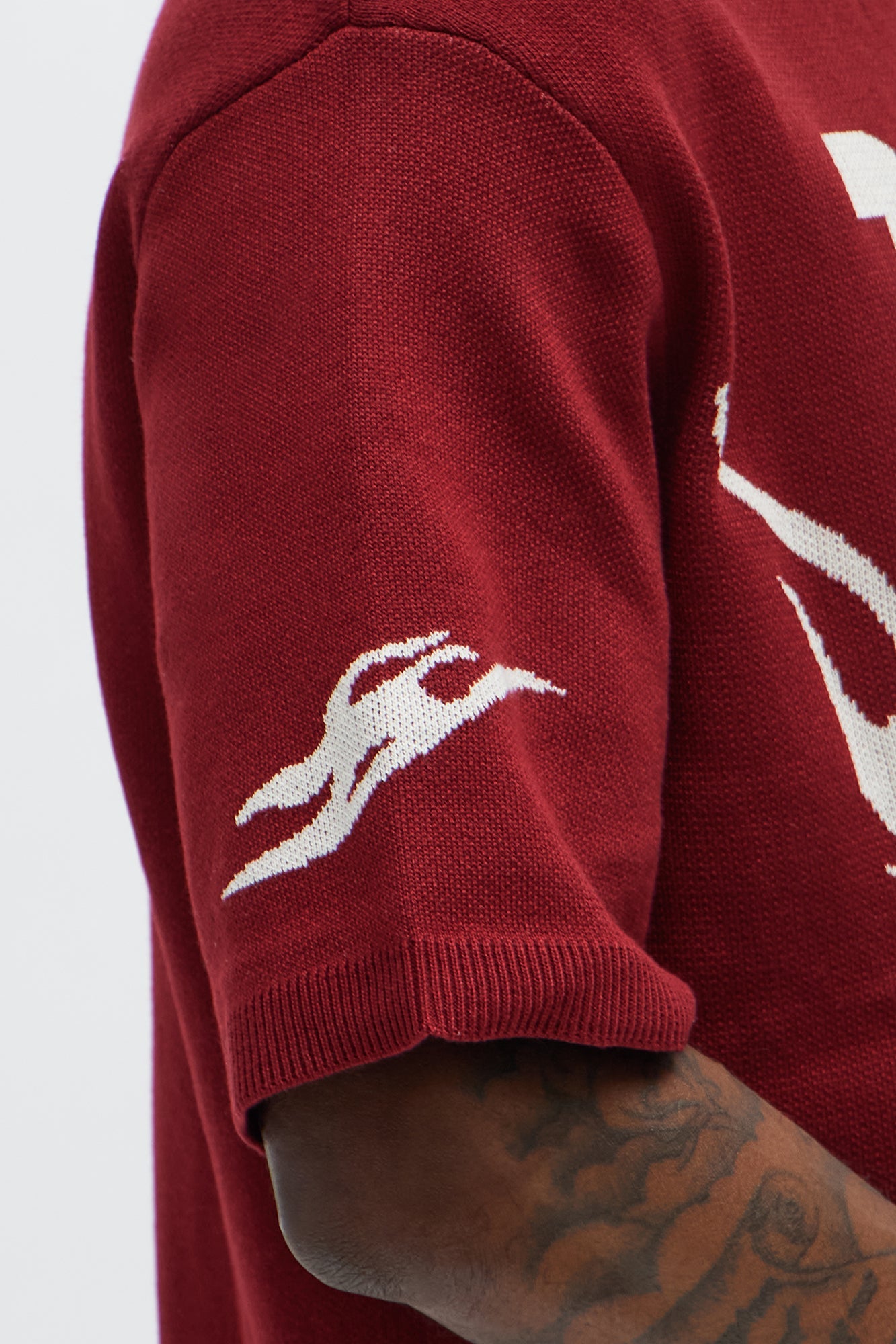 Regular Fit 13 Button Up Sweater Shirt - Red/White