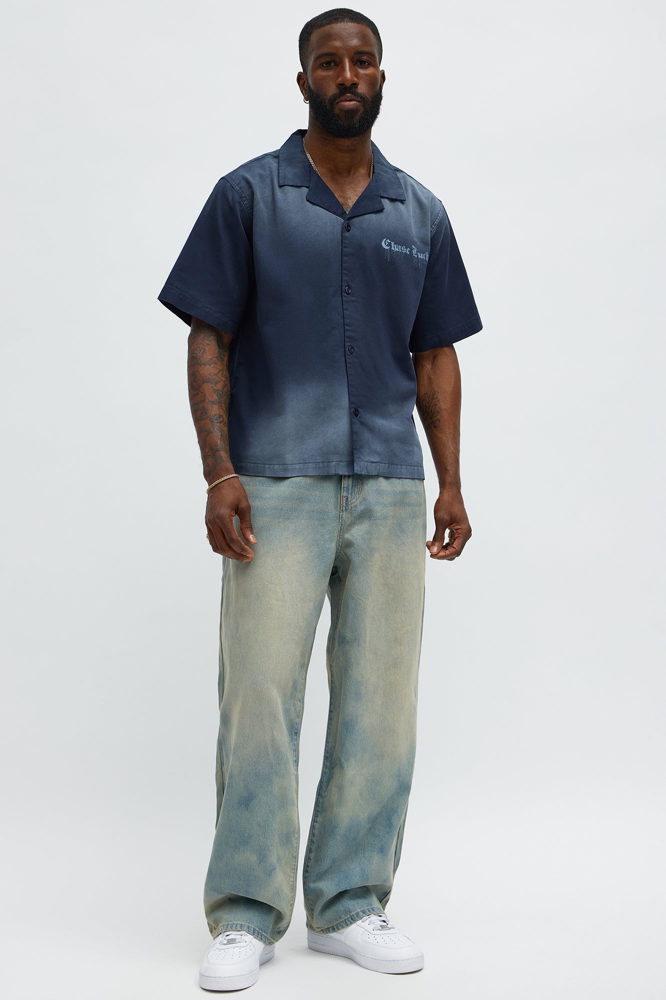 Chase Luck Washed Fabric Button Up Shirt - Black