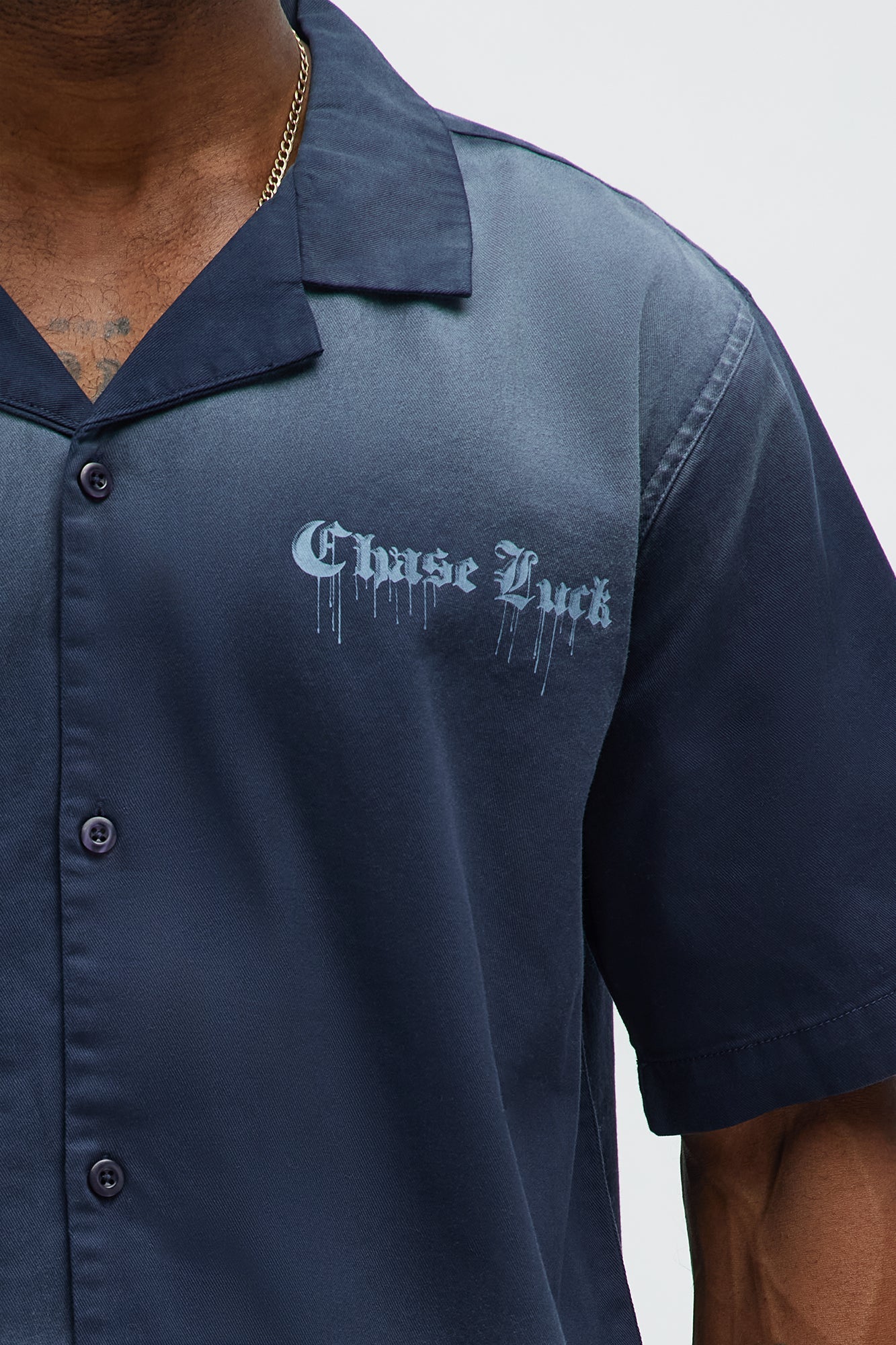 Chase Luck Washed Fabric Button Up Shirt - Black