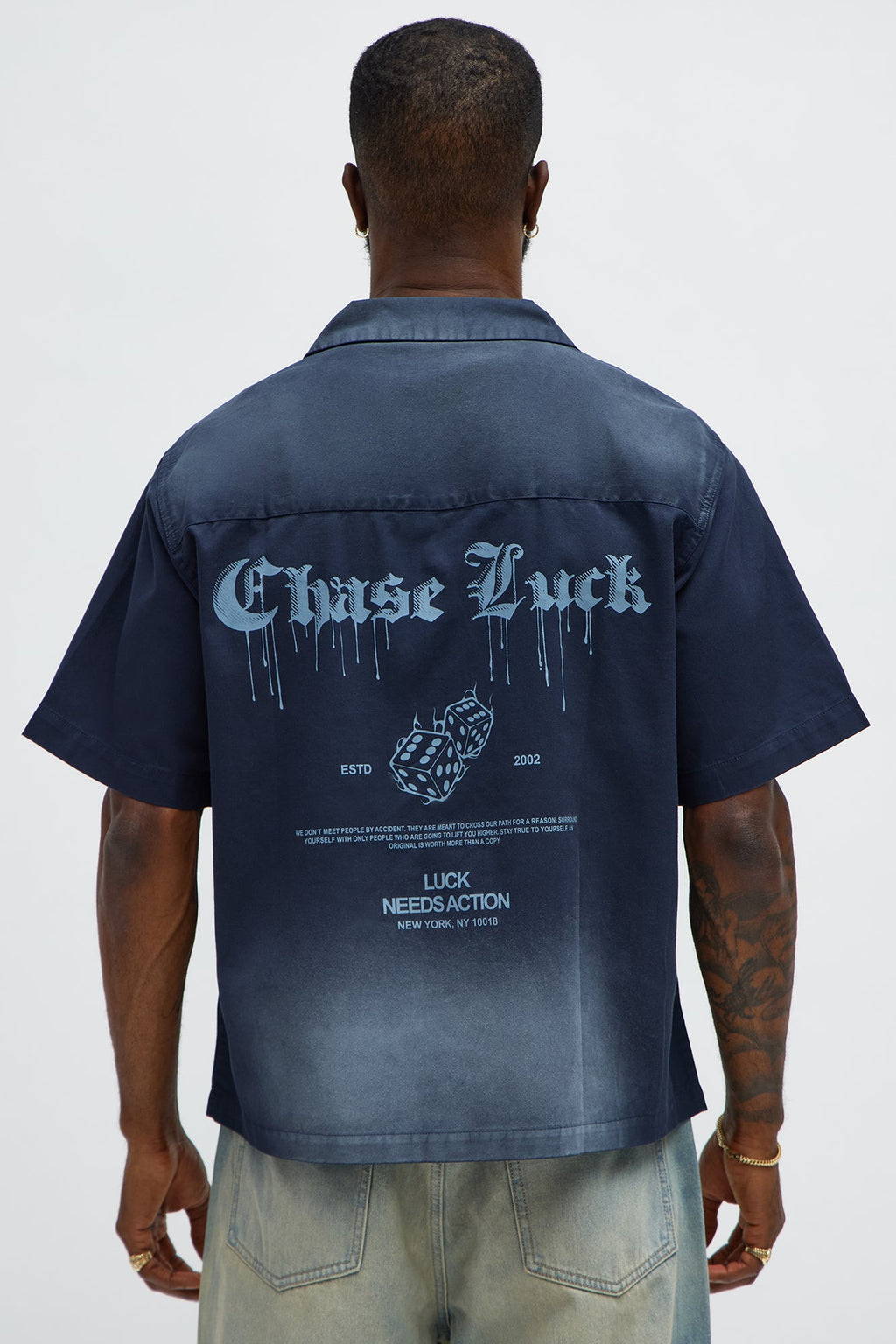 Chase Luck Washed Fabric Button Up Shirt - Black