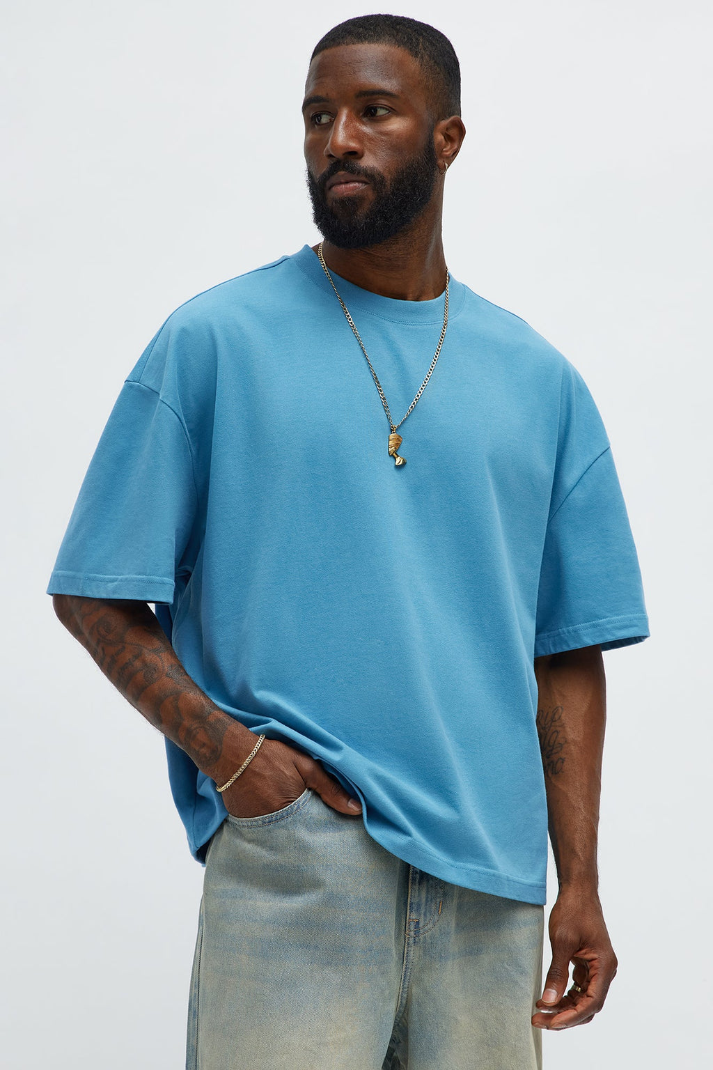 Premium Boxy Cropped Soft Cotton Tee - Blue