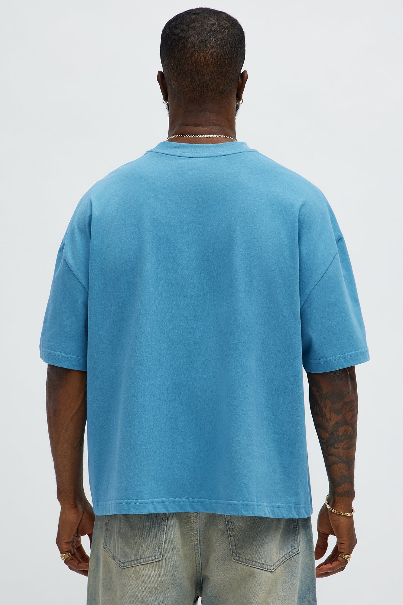 Premium Boxy Cropped Soft Cotton Tee - Blue