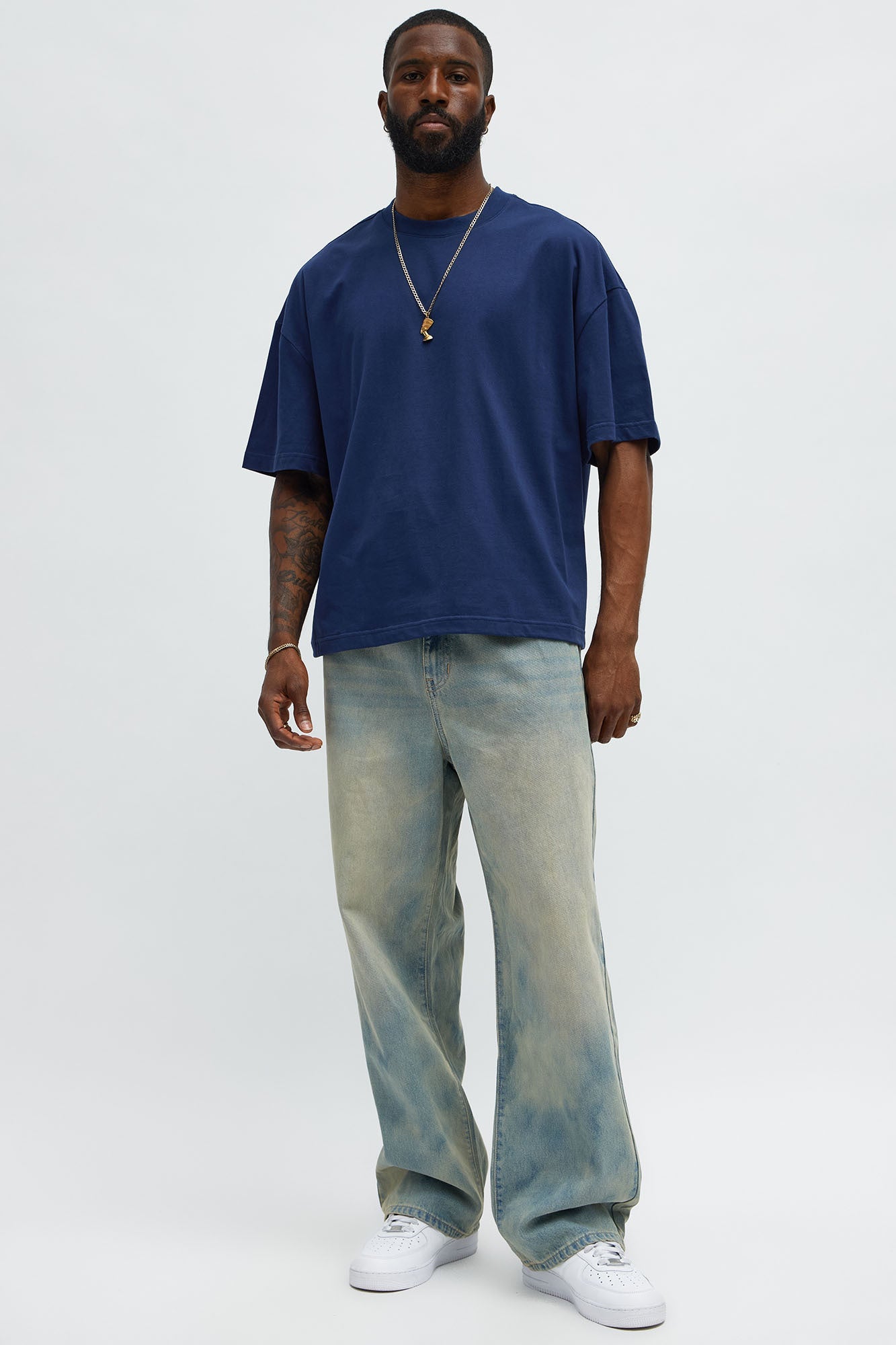 Premium Boxy Cropped Soft Cotton Tee - Navy