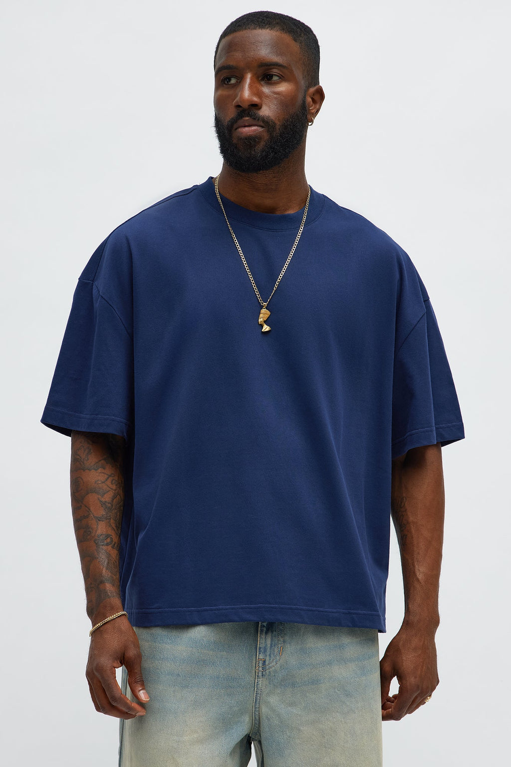 Premium Boxy Cropped Soft Cotton Tee - Navy