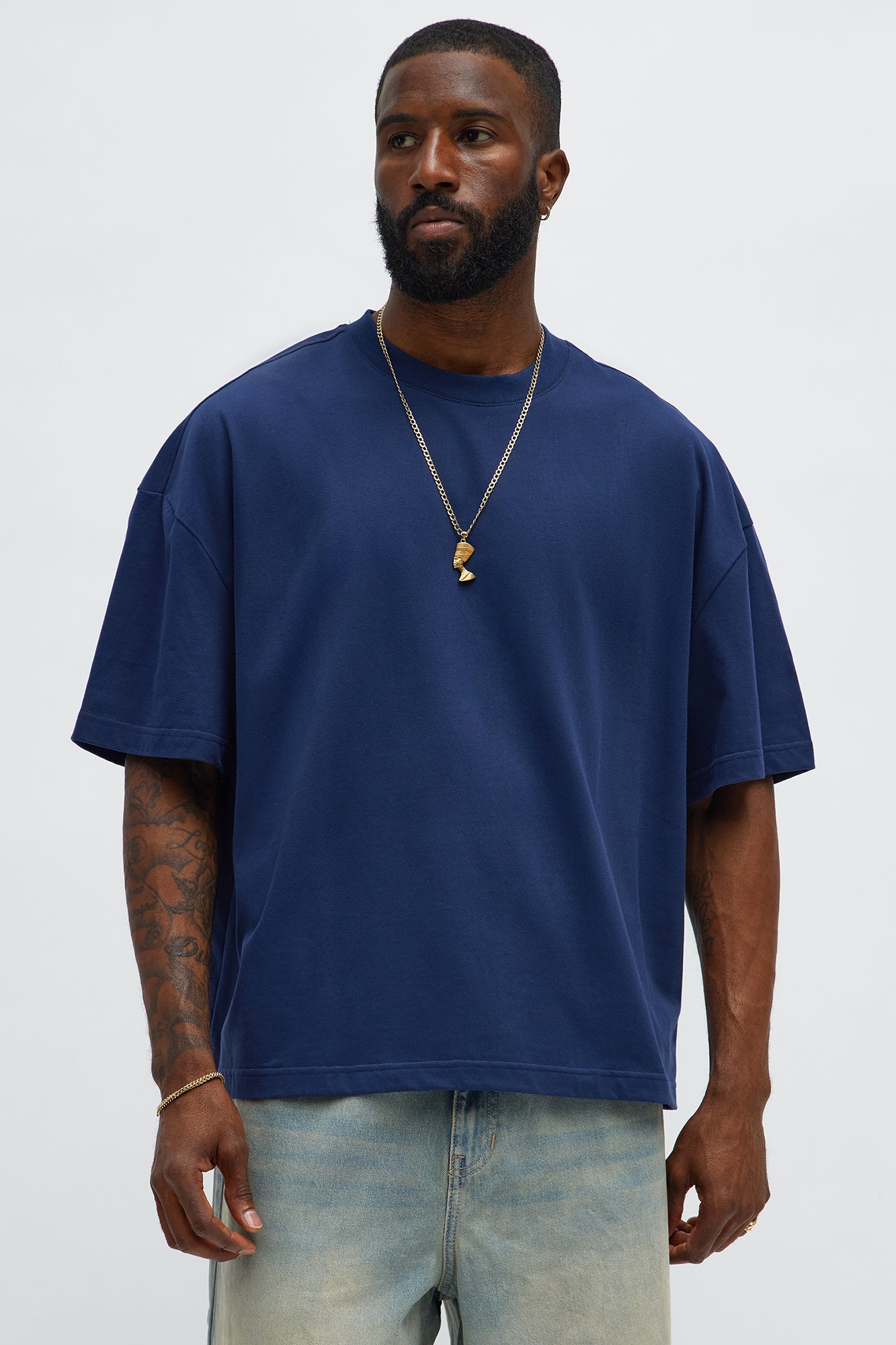 Premium Boxy Cropped Soft Cotton Tee - Navy