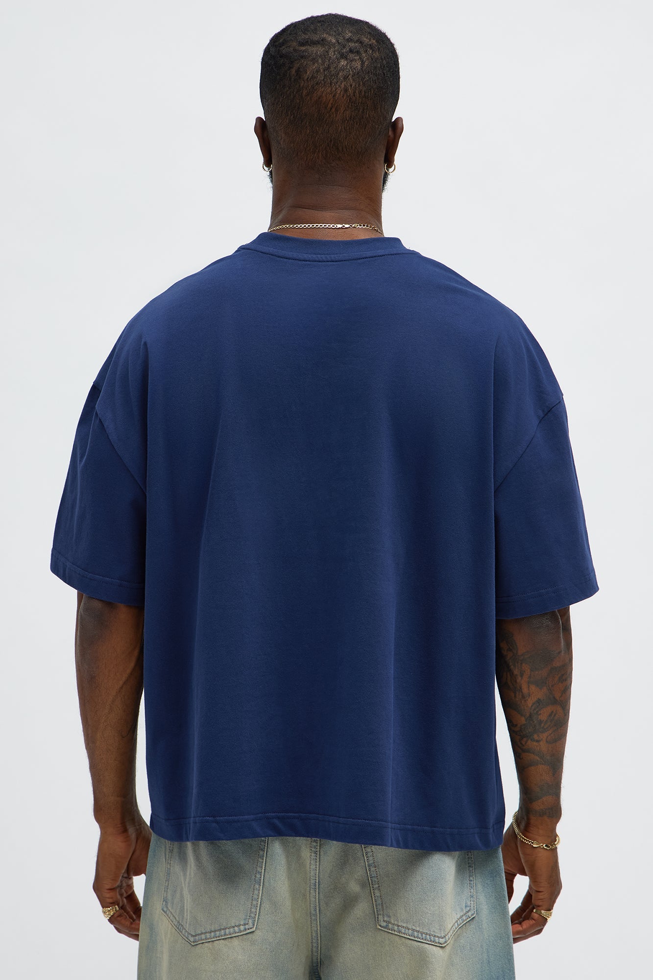 Premium Boxy Cropped Soft Cotton Tee - Navy