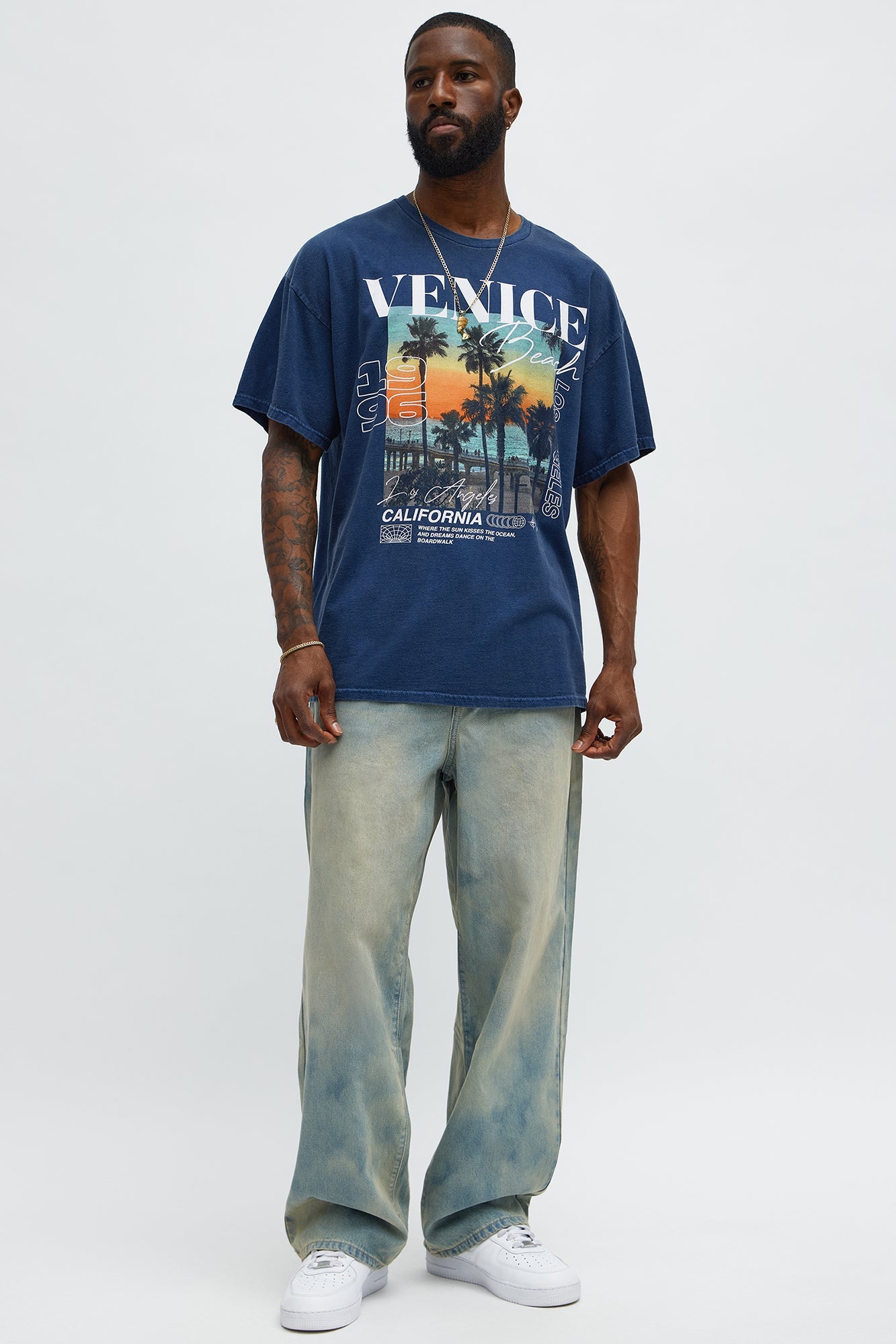 Venice Beach California Oversized Short Sleeve Tee - Navy Wash