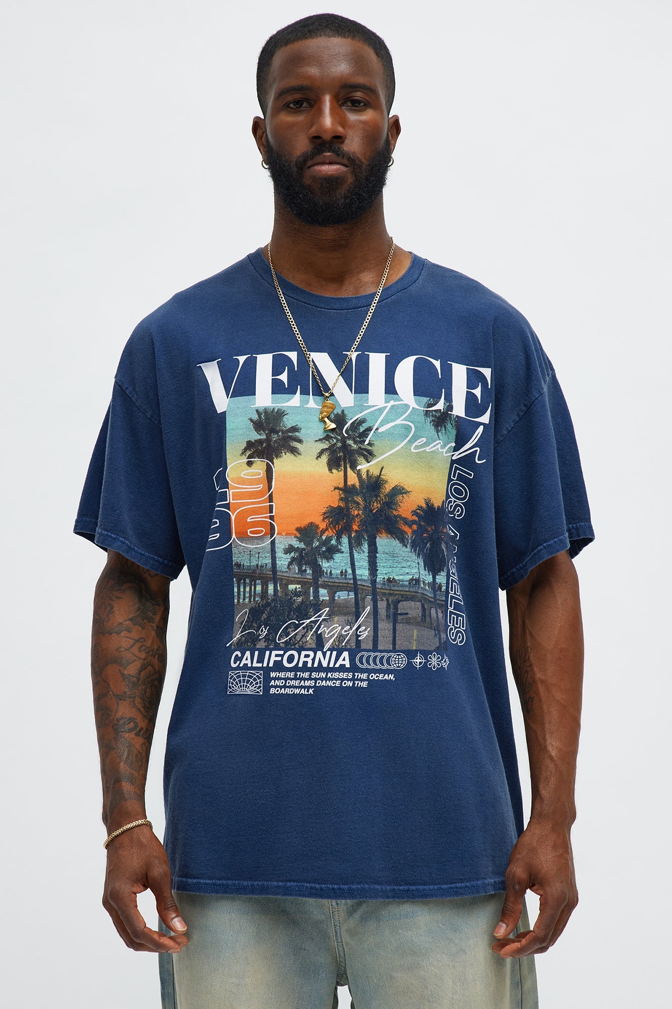 Venice Beach California Oversized Short Sleeve Tee - Navy Wash