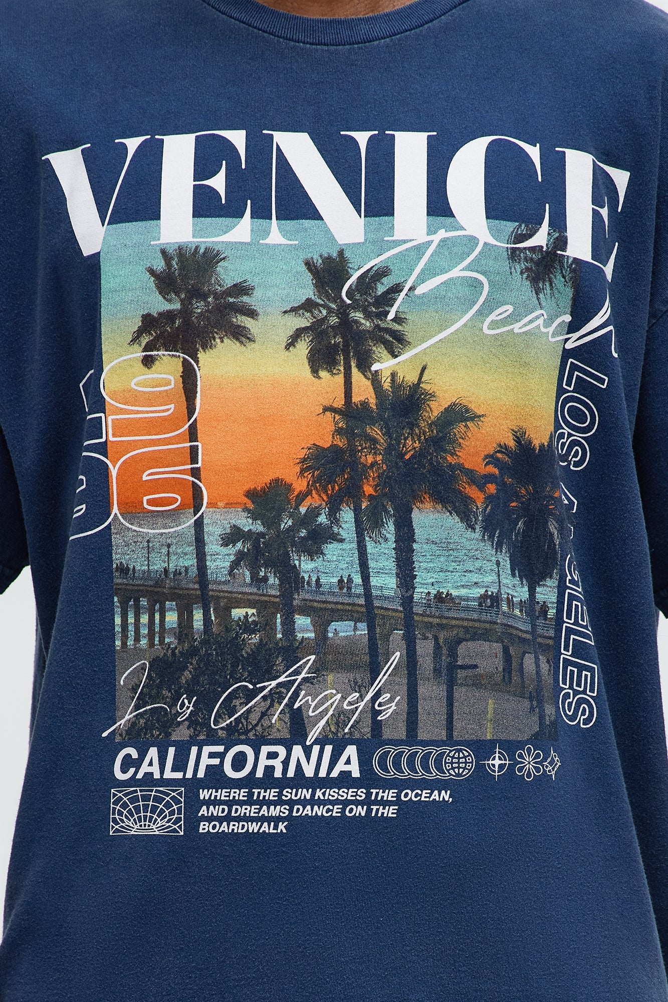 Venice Beach California Oversized Short Sleeve Tee - Navy Wash