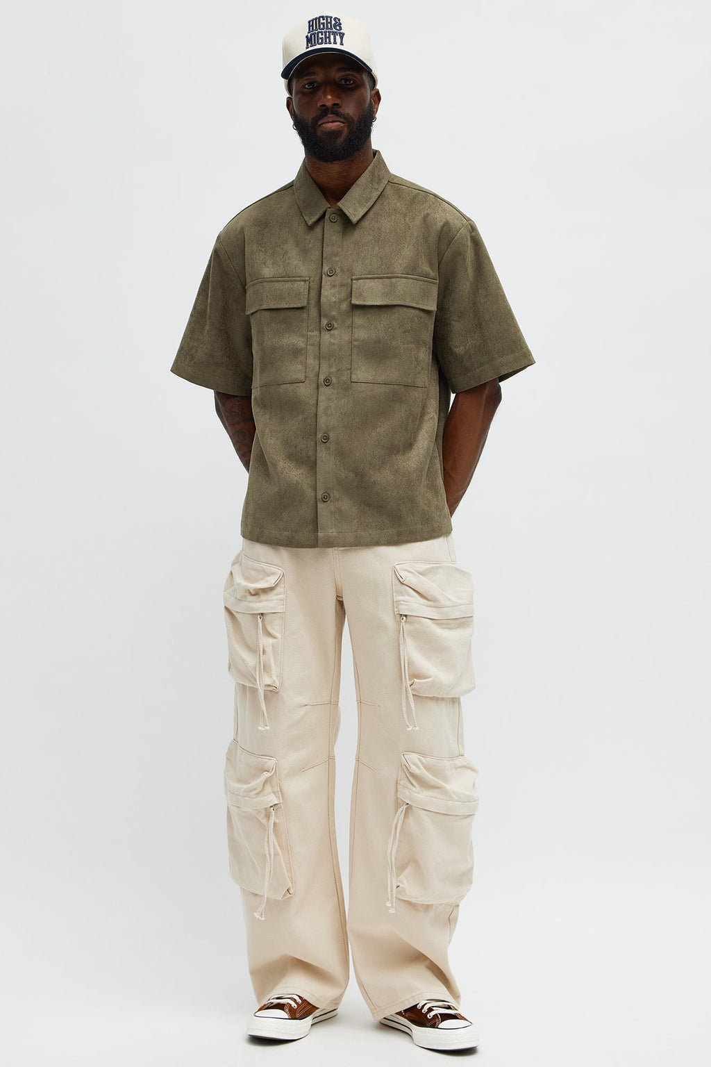 Relaxed Brushed Double Pocket Button Up Shirt - Olive
