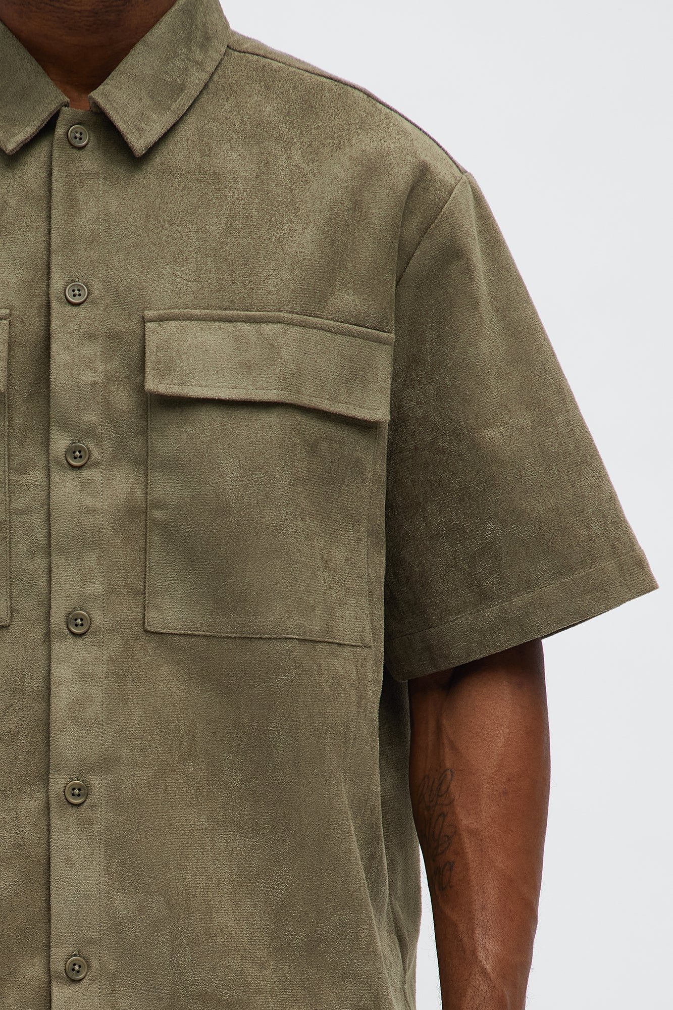 Relaxed Brushed Double Pocket Button Up Shirt - Olive