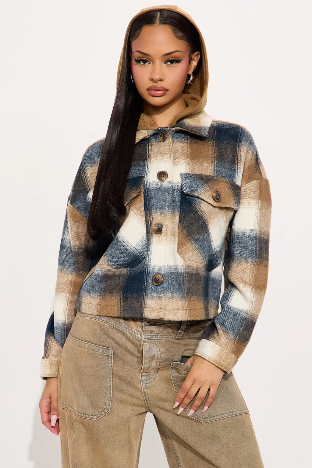 Cabin Comfort Plaid Shacket - Black/combo 