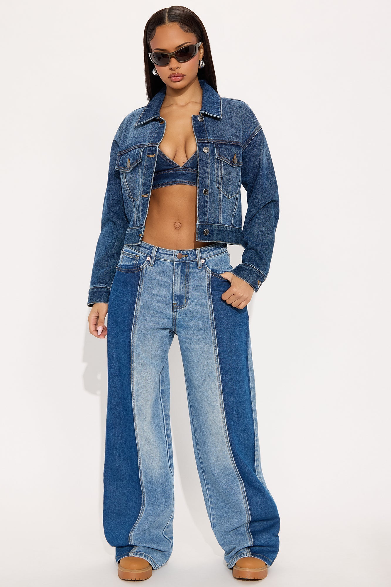 Boho Blues Two Tone Denim Jeans - Medium Wash