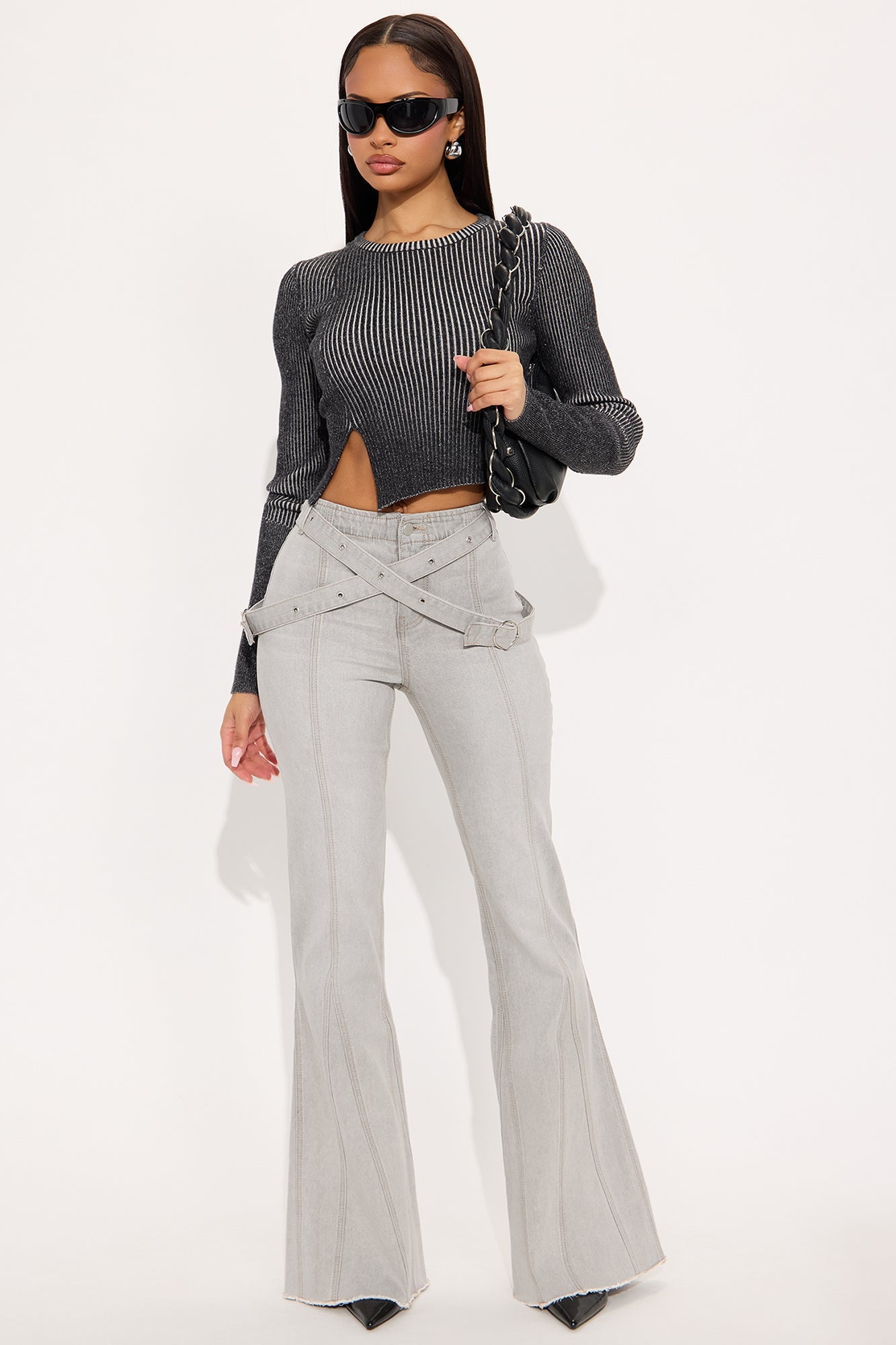 Meet Me Later Soft Stretch Flare Jeans - Grey