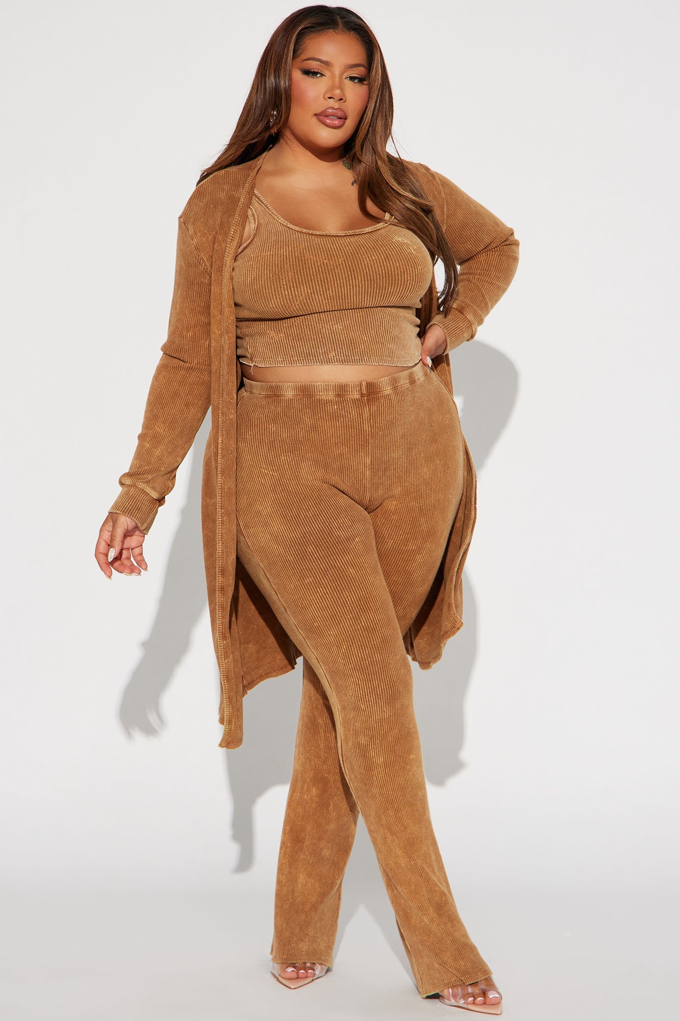 Mallory Mineral Wash 3 Piece Pant Set - Mocha