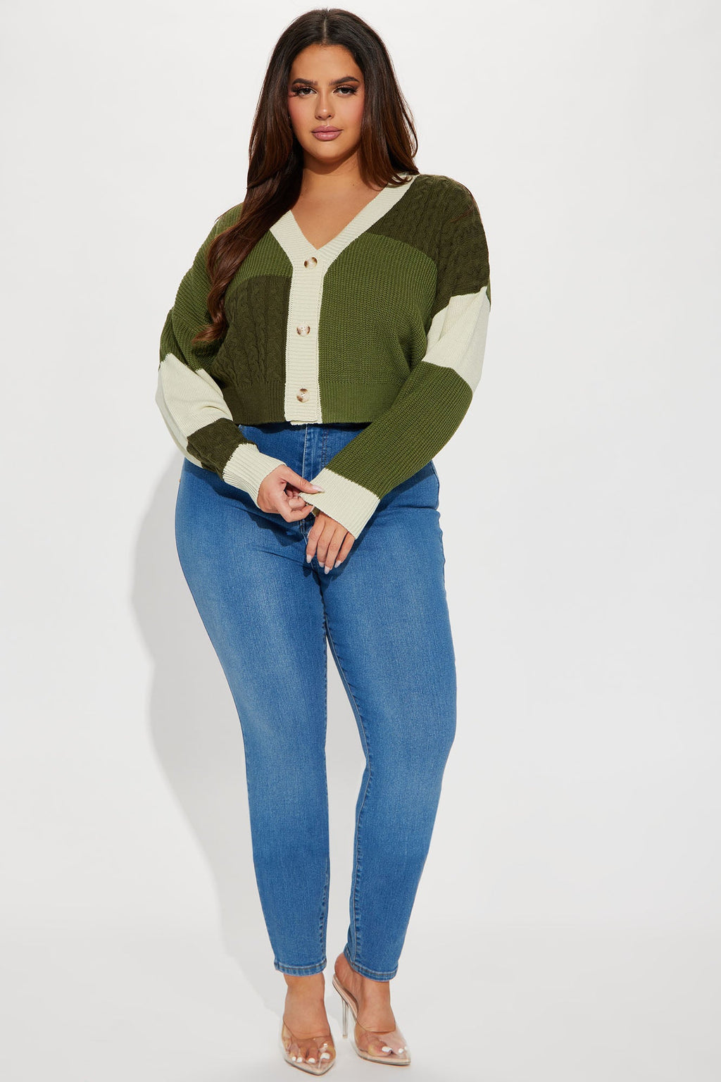 Good Form Cropped Color Block Sweater - Olive/combo