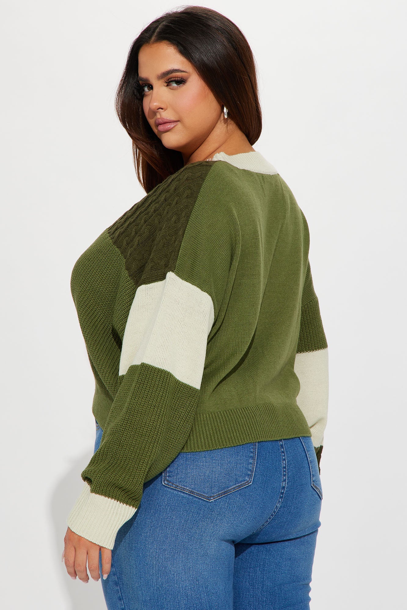 Good Form Cropped Color Block Sweater - Olive/combo