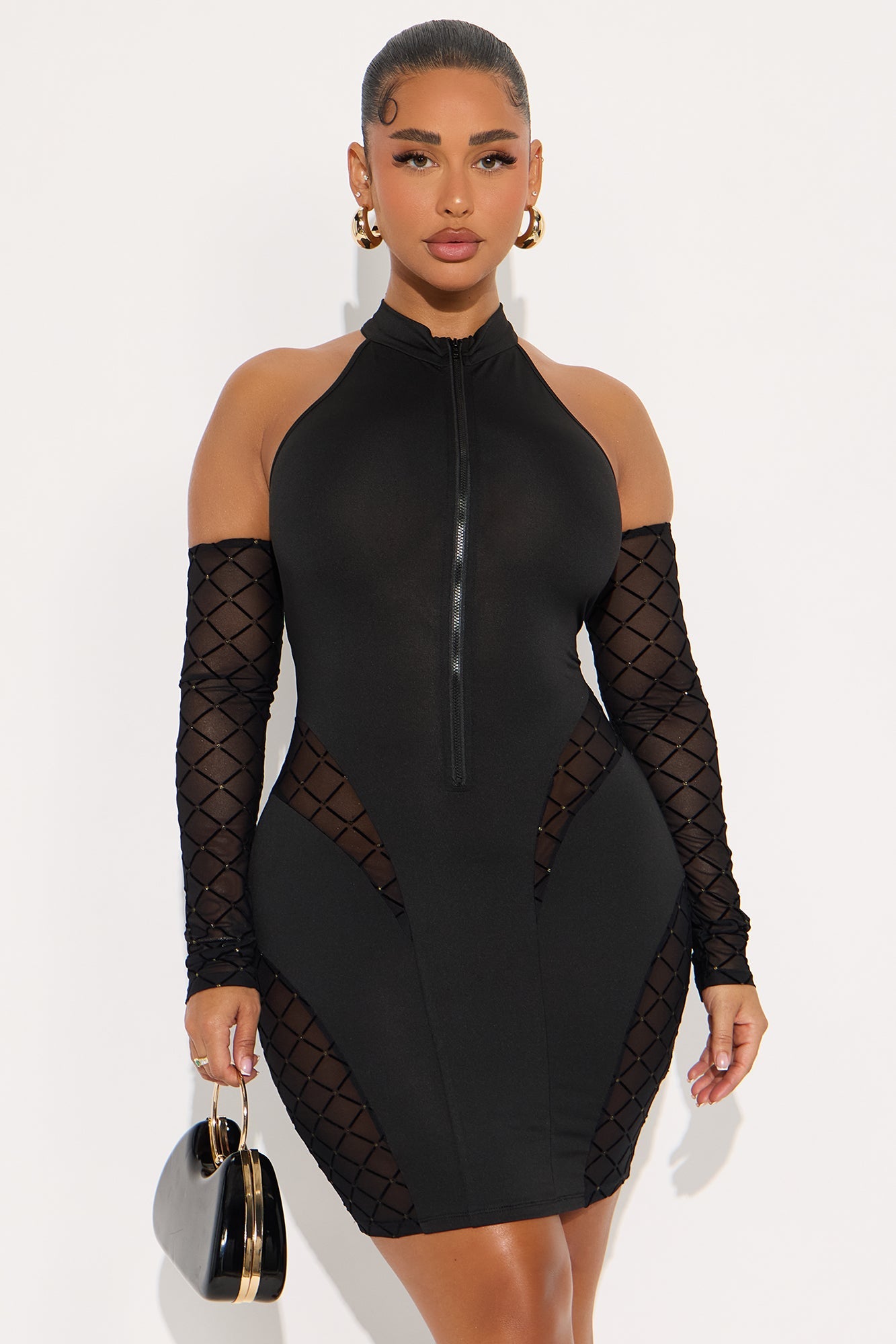 Let's Go Out Long Sleeve Mini Dress - Black