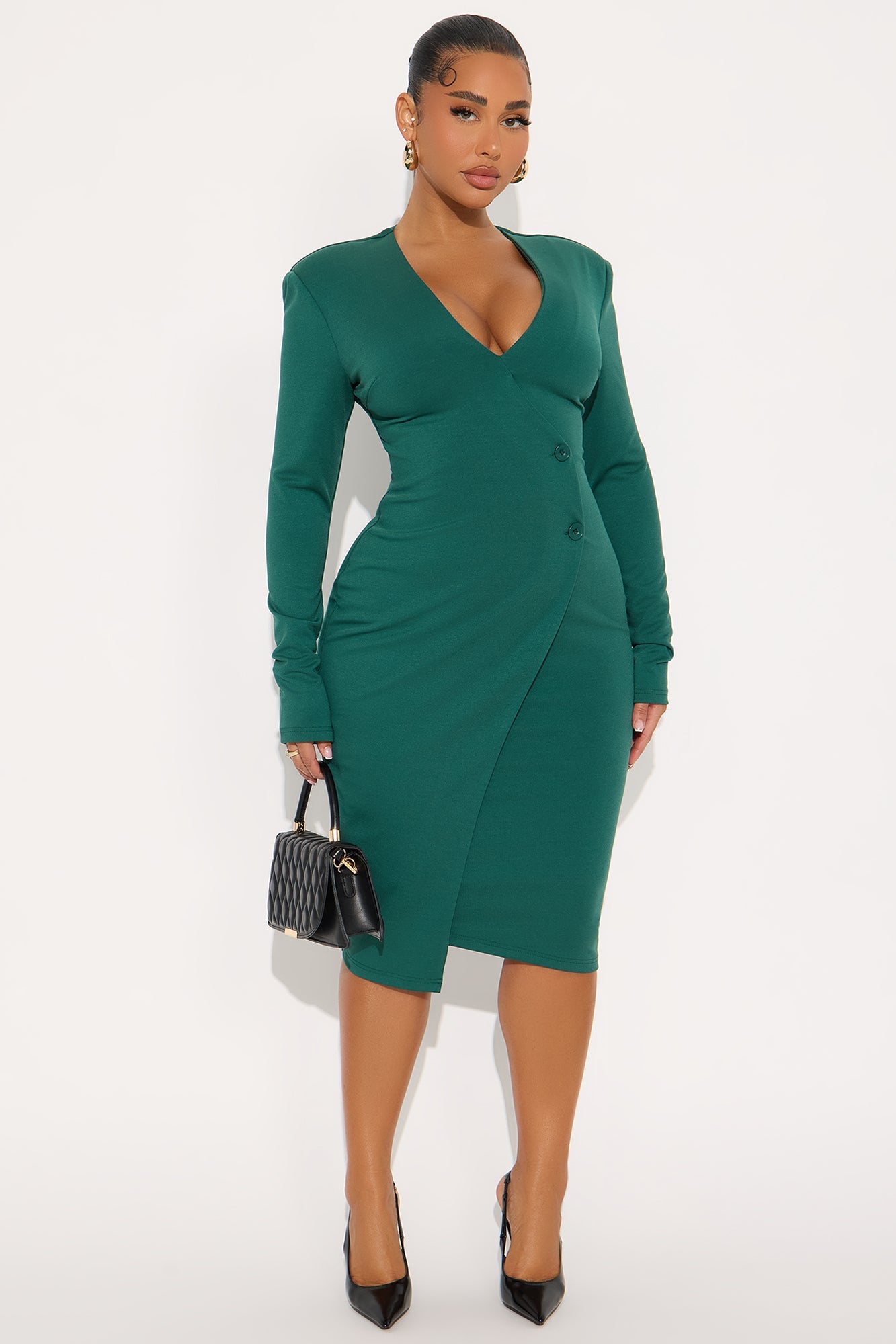 Myla Long Sleeve Midi Dress - Hunter