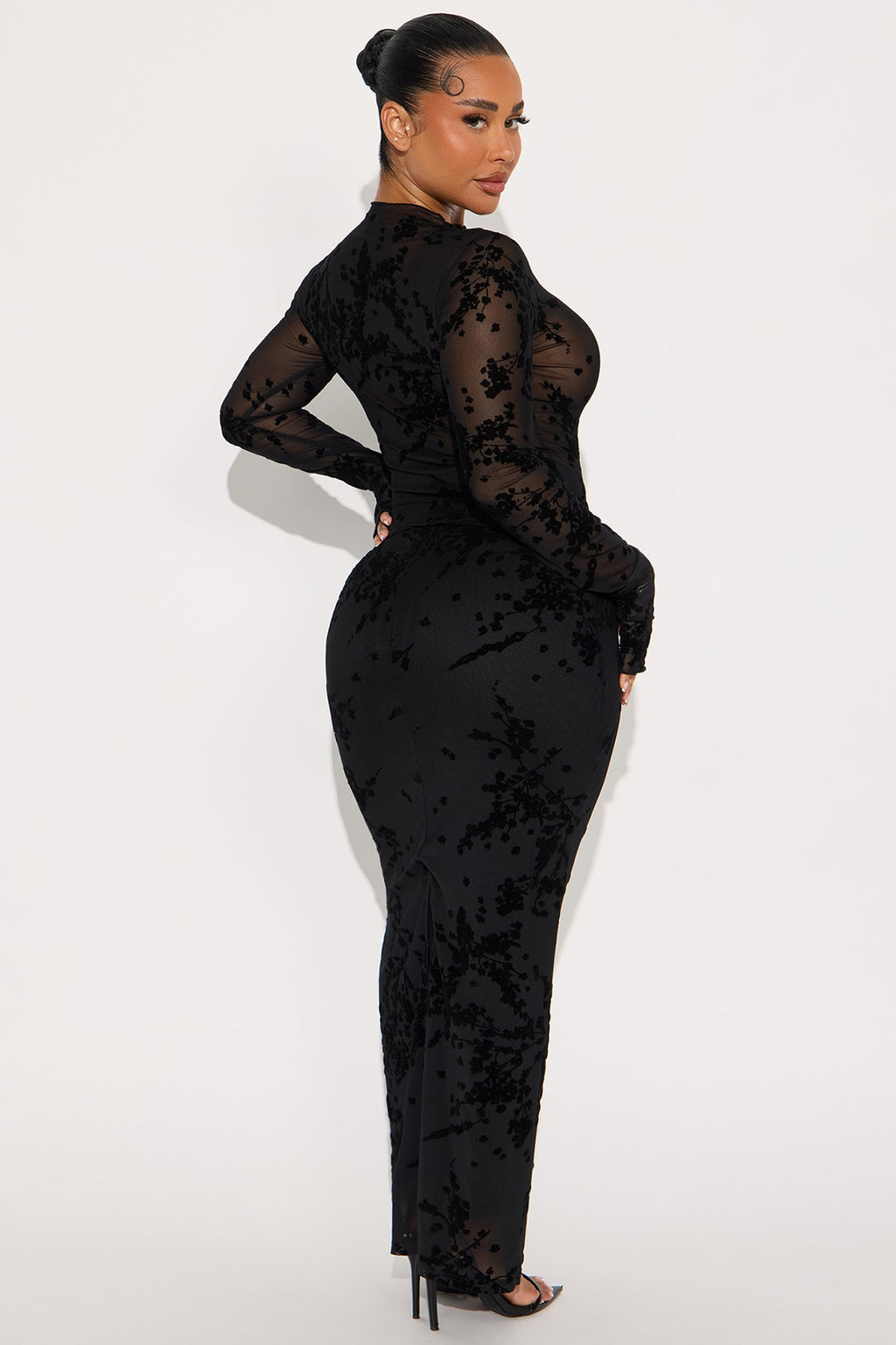 It Girl Mesh Long Sleeve Maxi Skirt Set - Black
