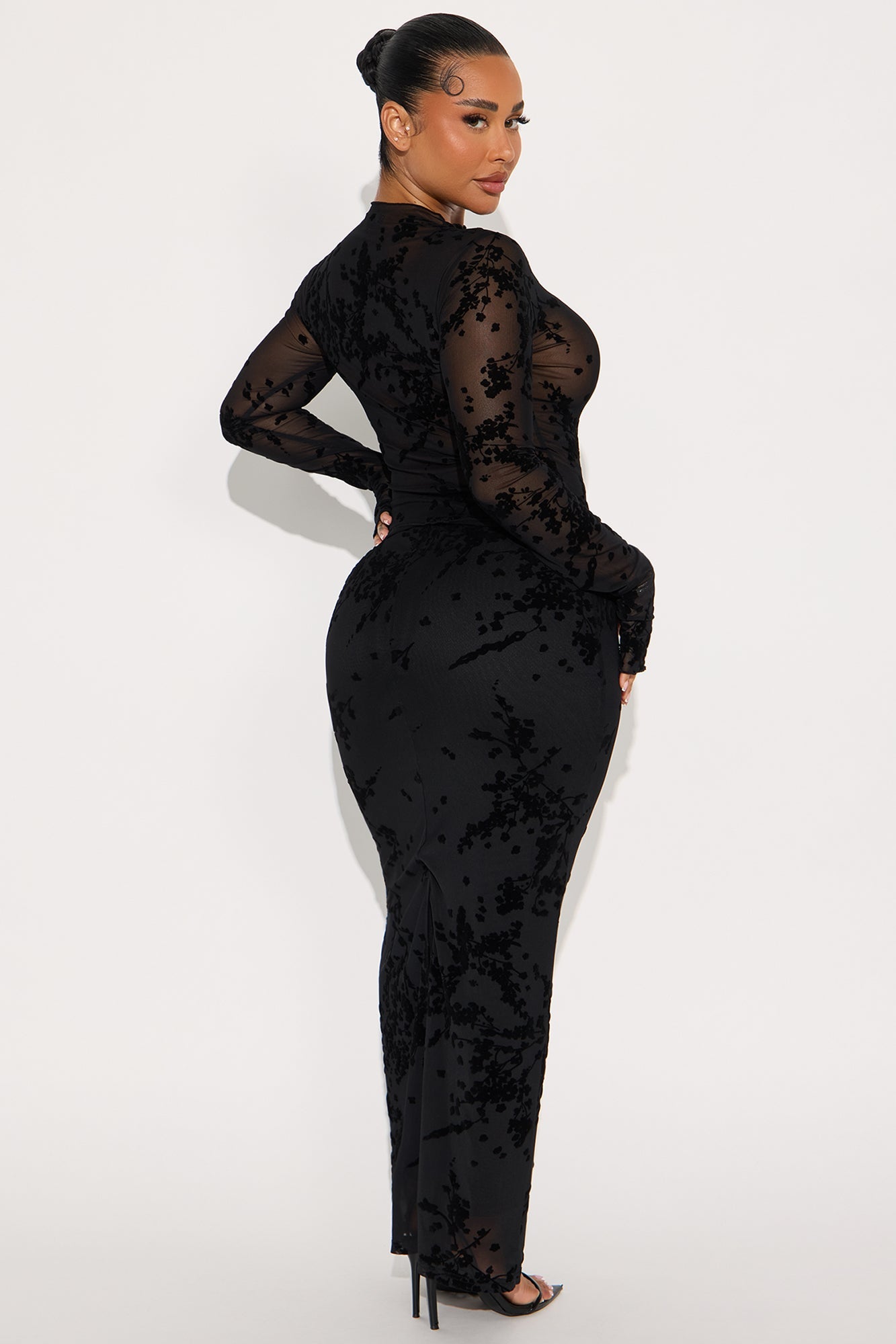 It Girl Mesh Long Sleeve Maxi Skirt Set - Black