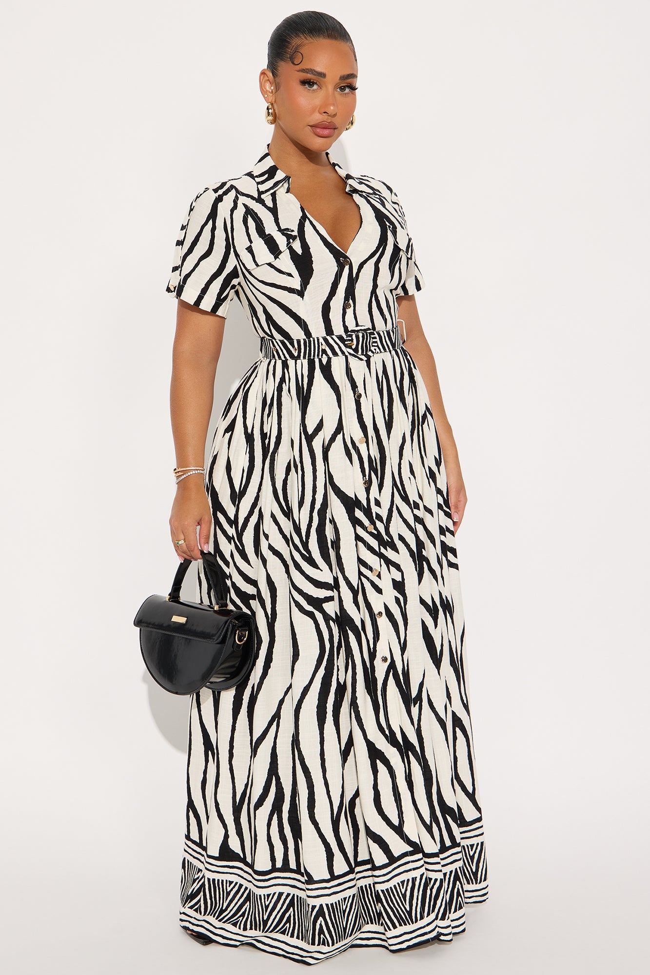 Darlene Linen Maxi Shirt Dress - Black/combo