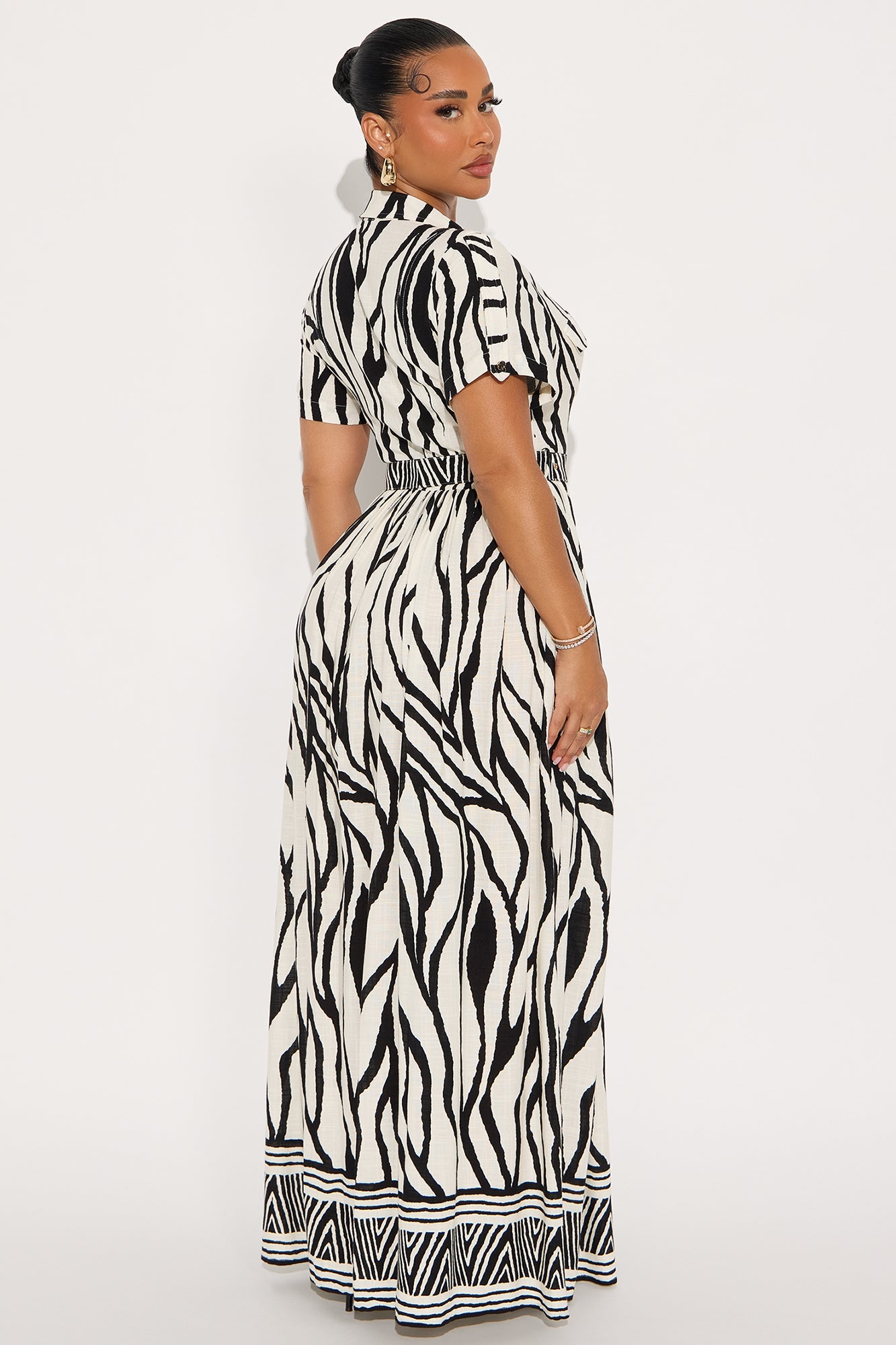 Darlene Linen Maxi Shirt Dress - Black/combo