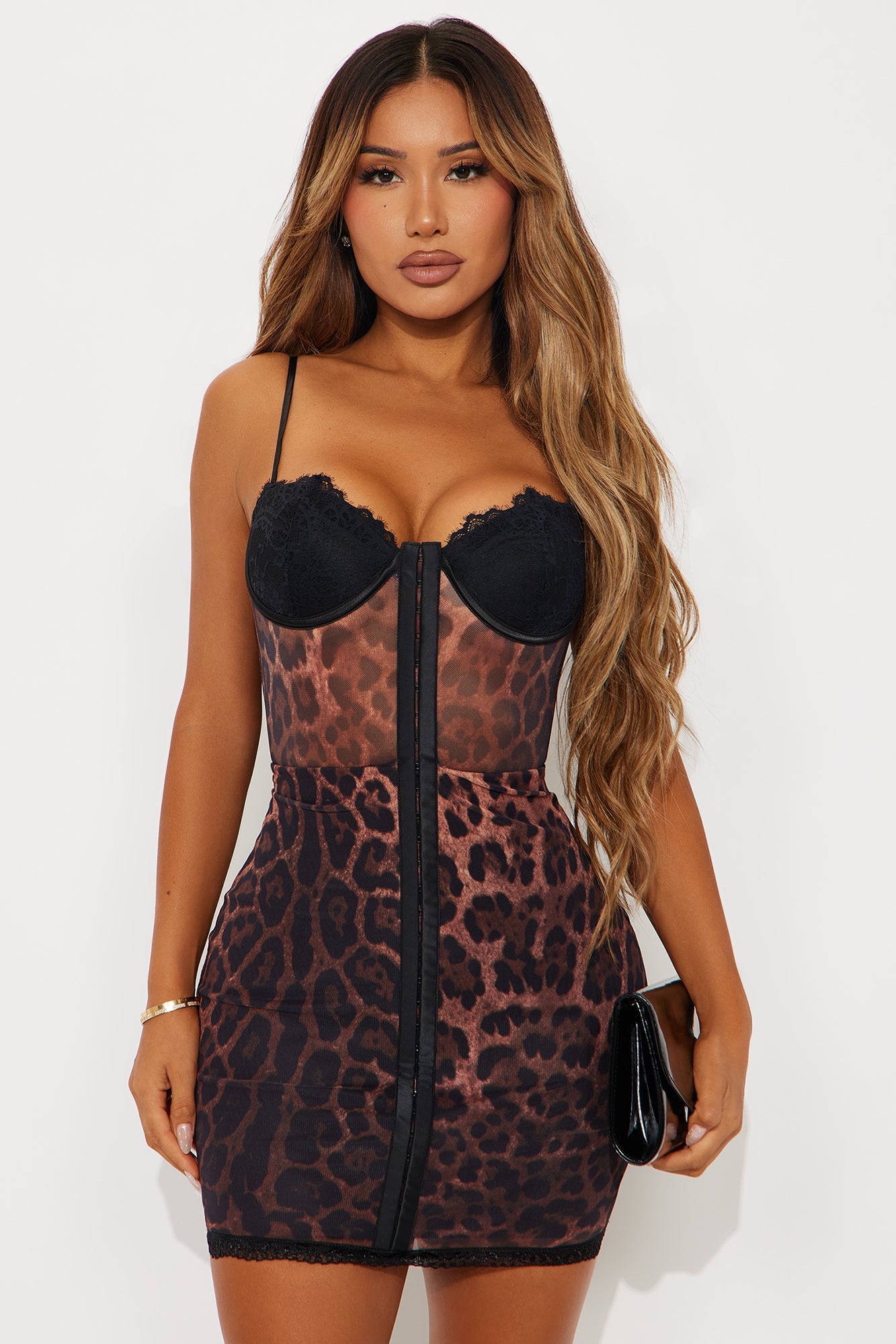 Alani Animal Print Mesh Mini Dress - Leopard