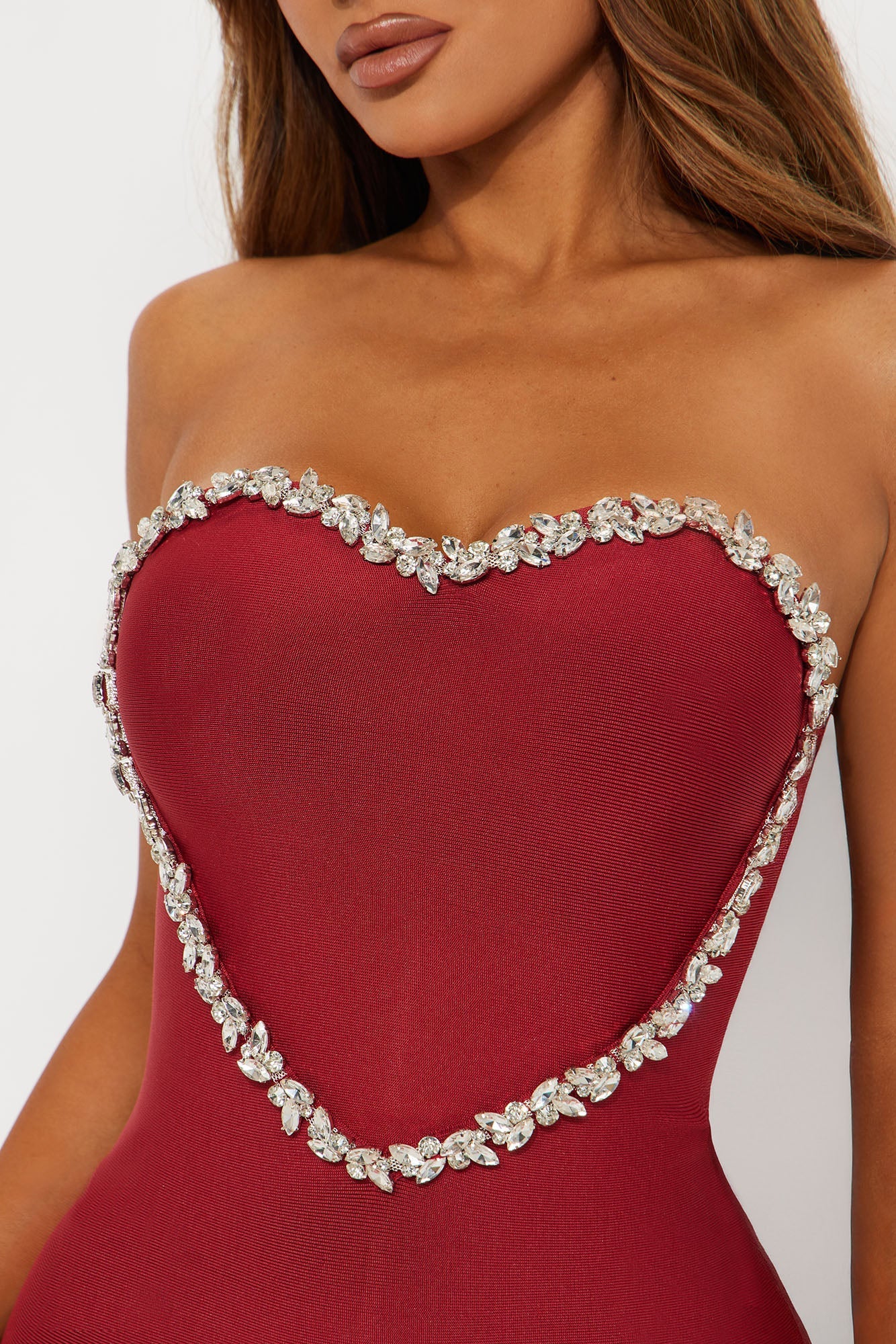 All My Love Rhinestone Bandage Mini Dress - Wine