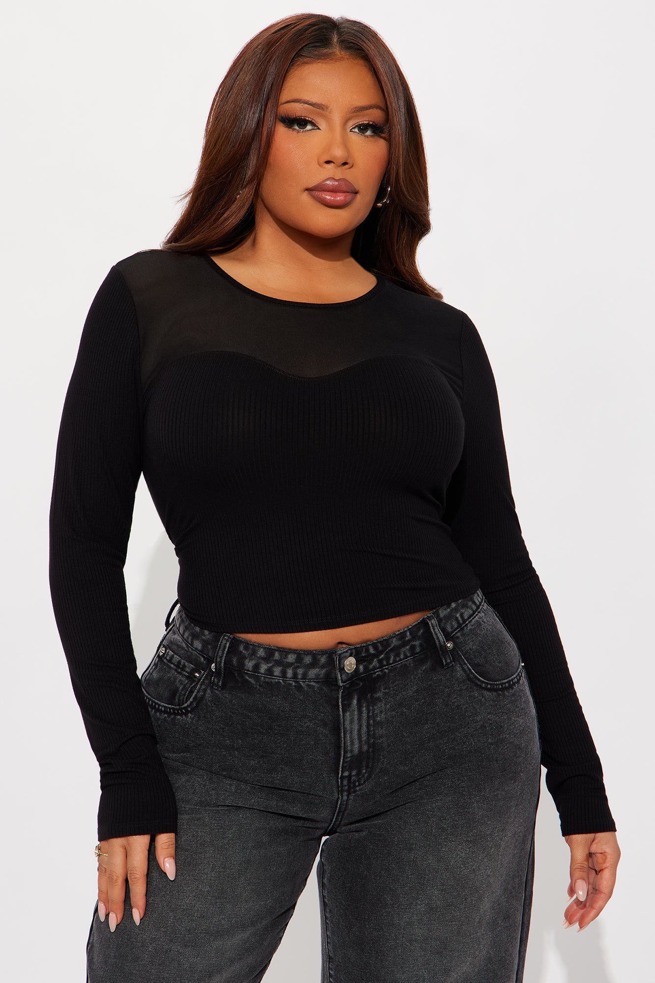 Tasha Mesh Long Sleeve Top - Black