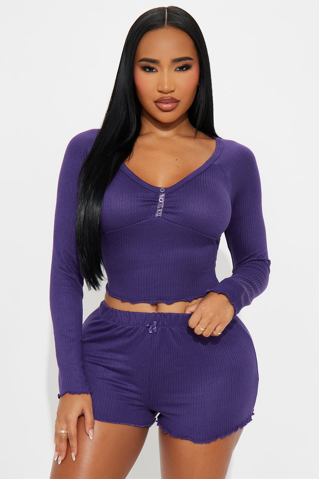 Relaxation Era Ribbed PJ Short Set - Purple