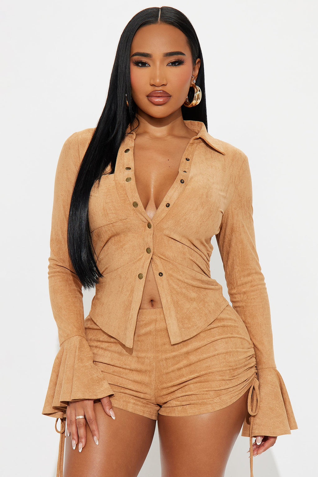 Muse Faux Suede Romper - Camel