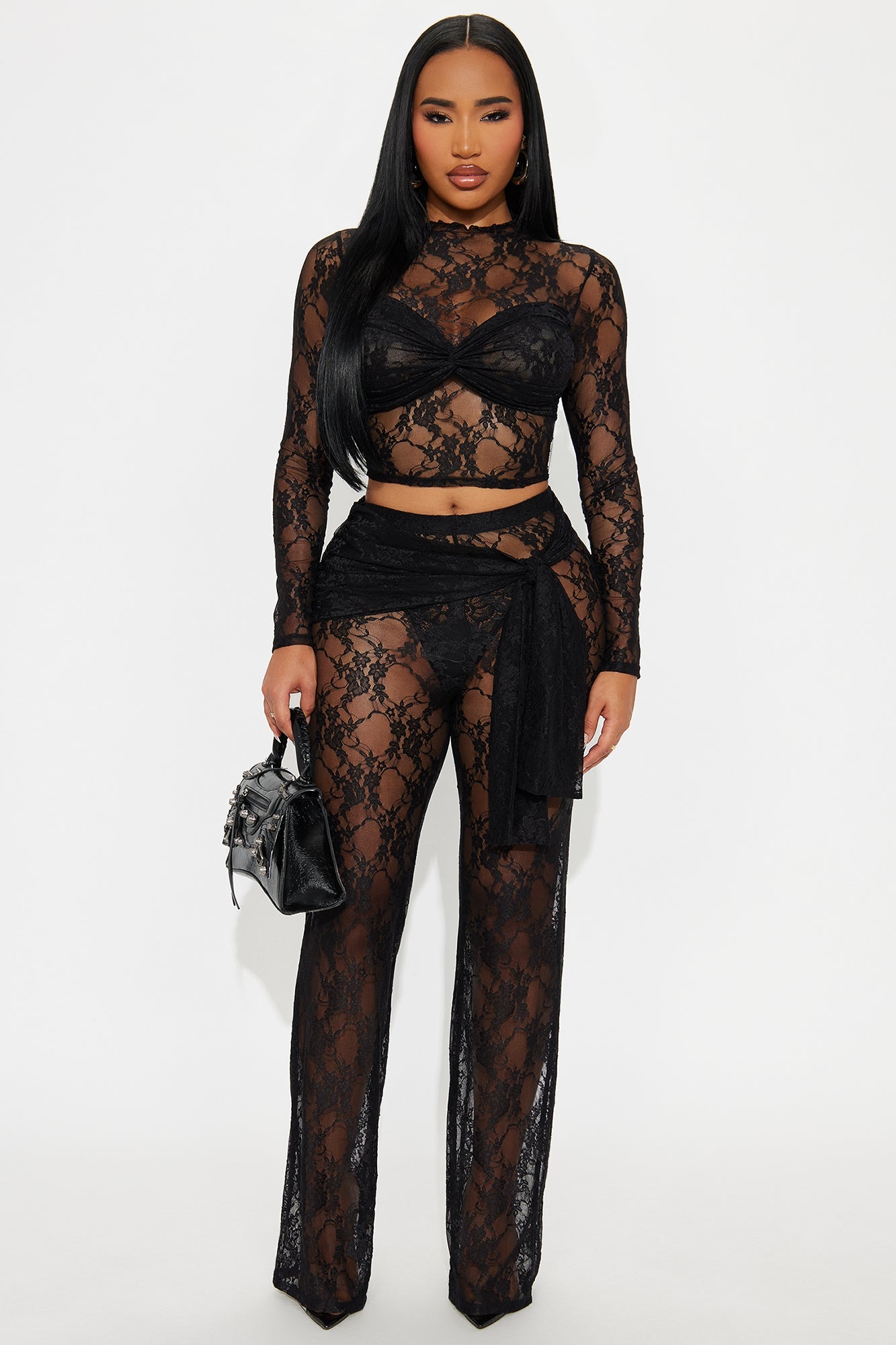 Rosalia Lace Pant Set - Black 