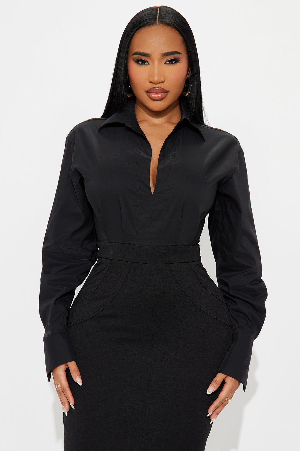 Samira Belted Maxi Shirt Dress - Black/Black