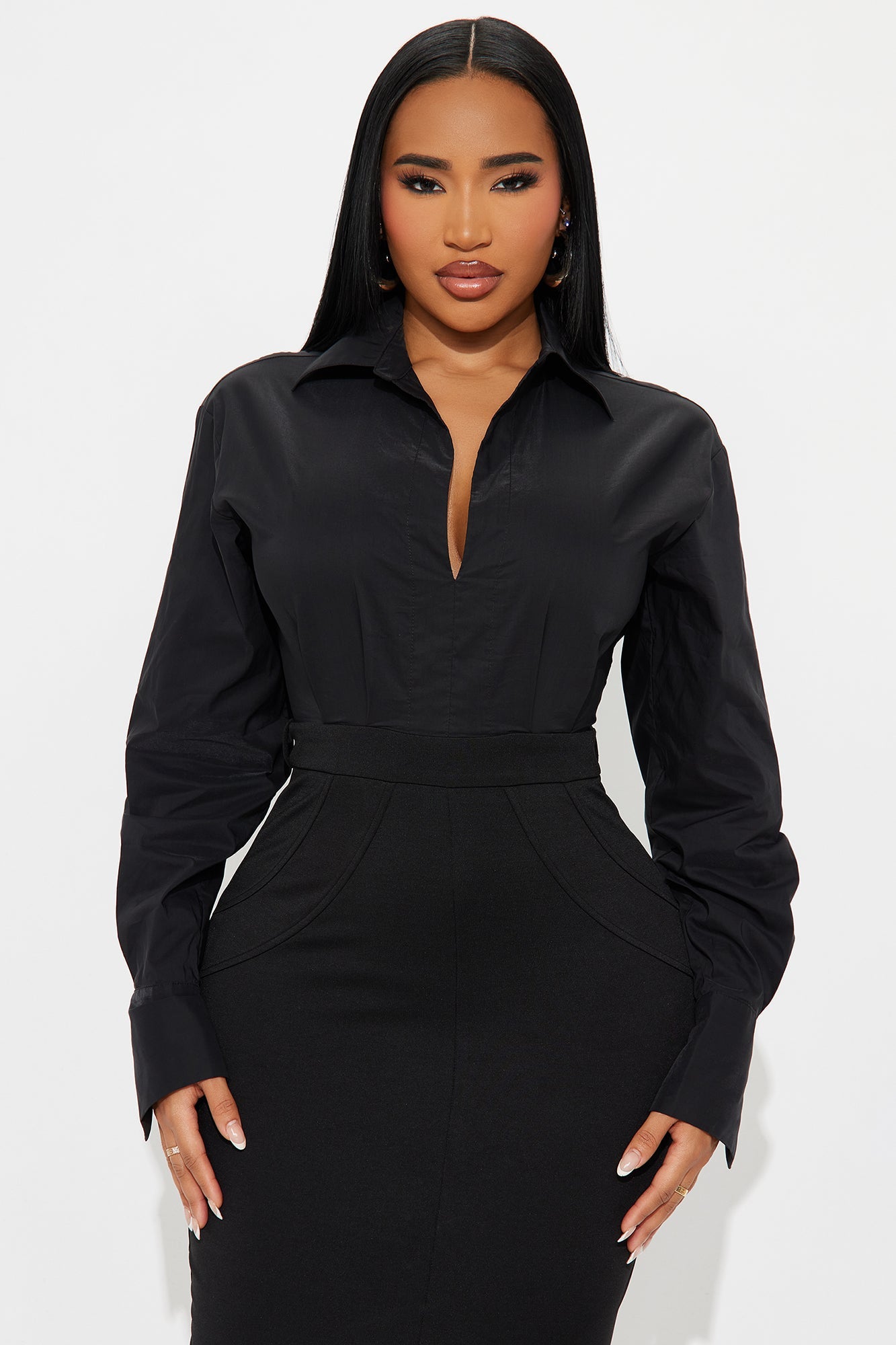 Samira Belted Maxi Shirt Dress - Black/Black
