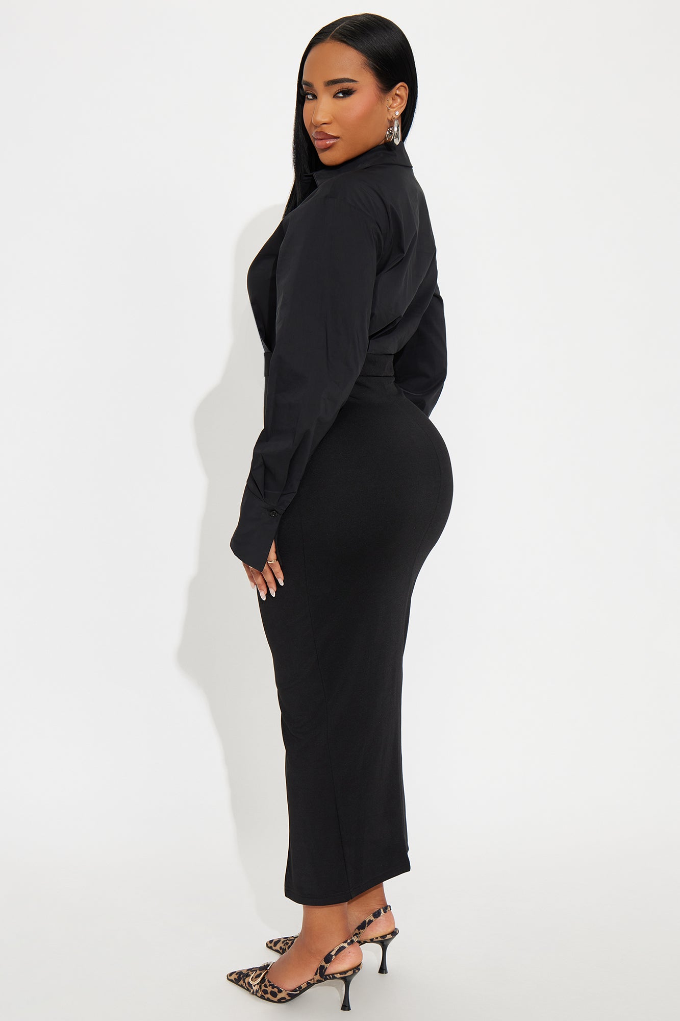 Samira Belted Maxi Shirt Dress - Black/Black