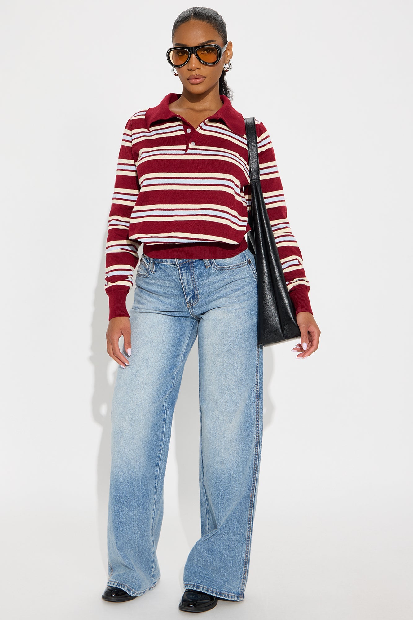 Alexandra Striped Polo Sweater - Red/combo