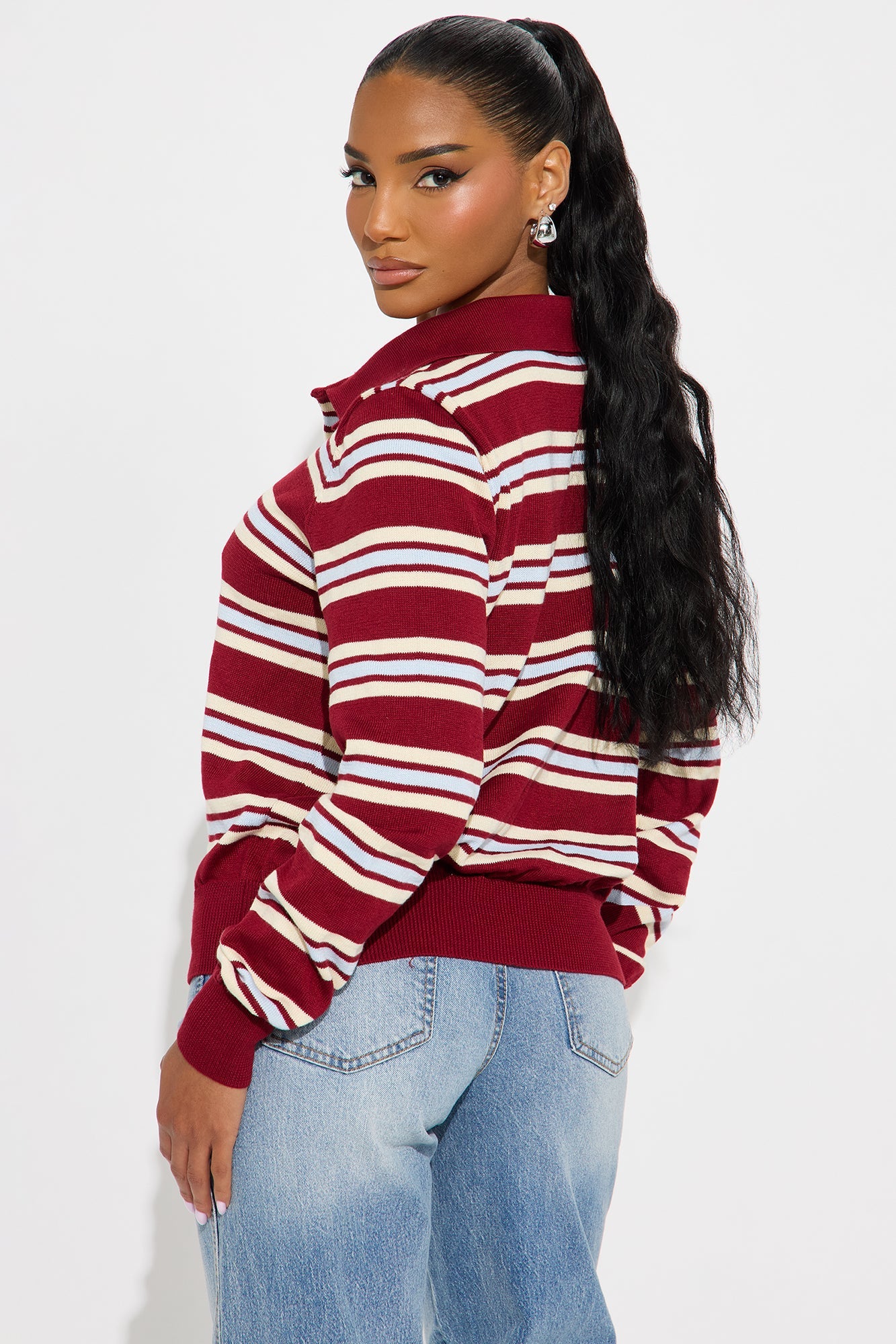 Alexandra Striped Polo Sweater - Red/combo