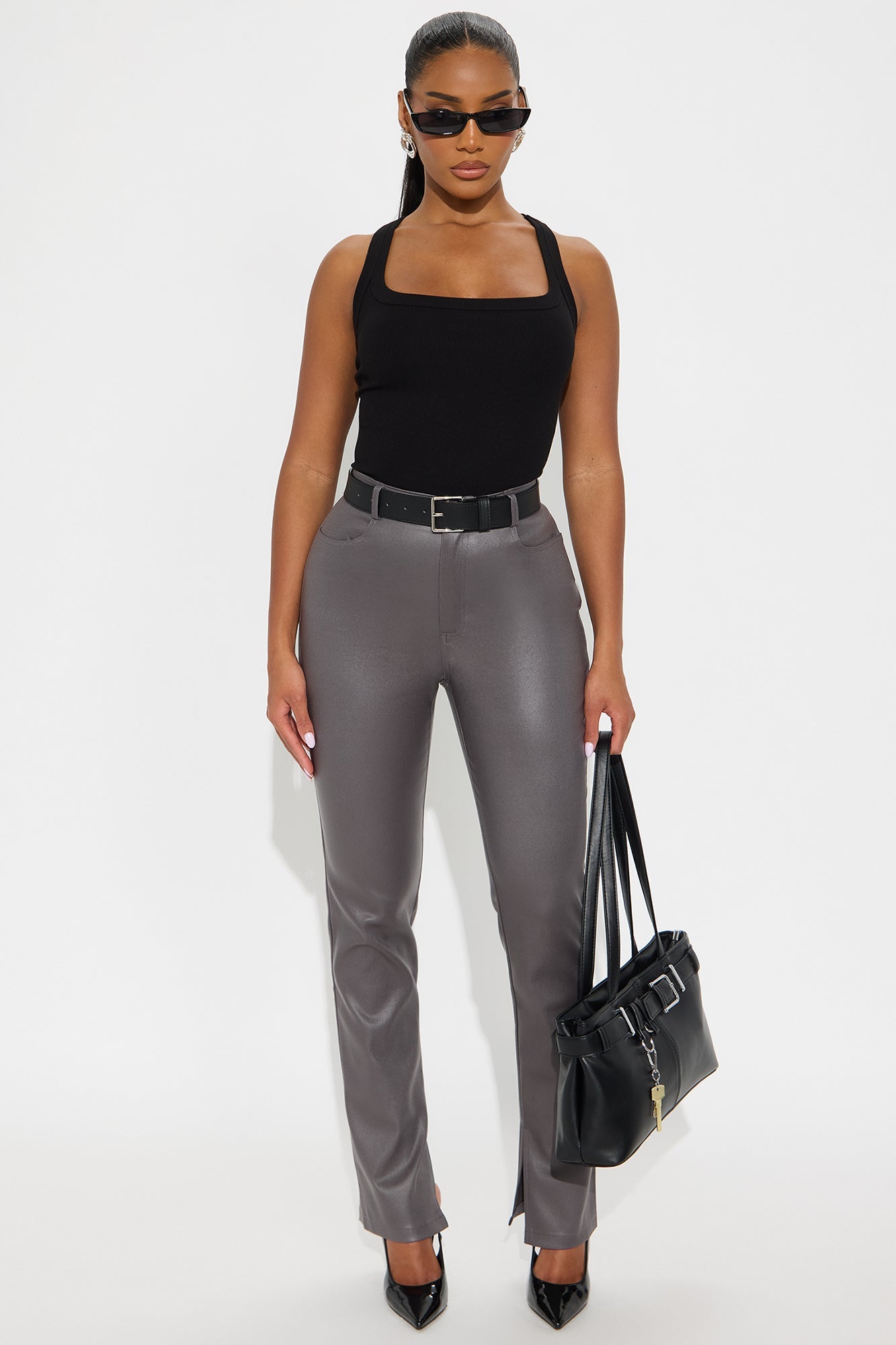 Gia Faux Leather Skinny Pant - Charcoal