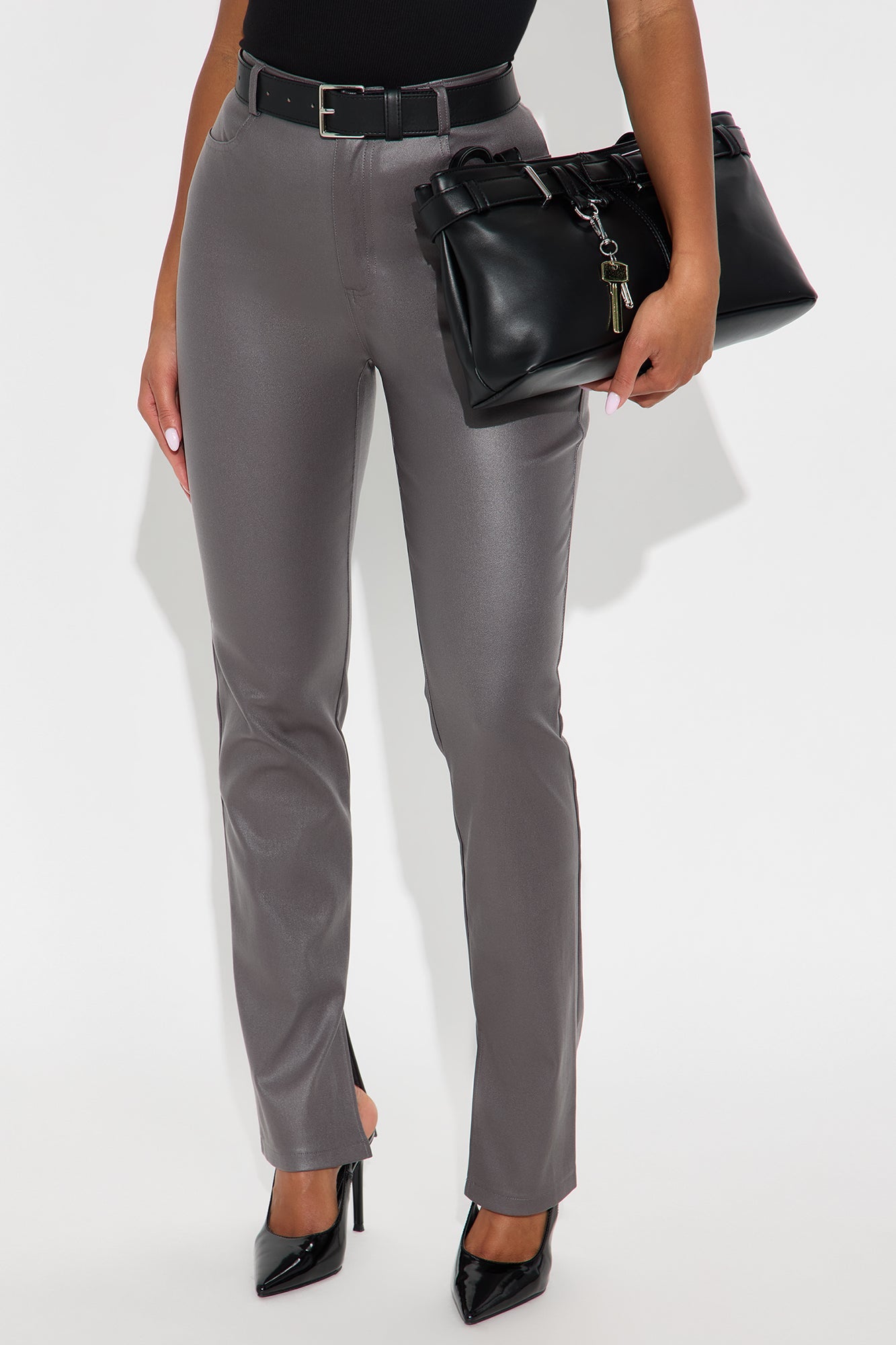 Gia Faux Leather Skinny Pant - Charcoal
